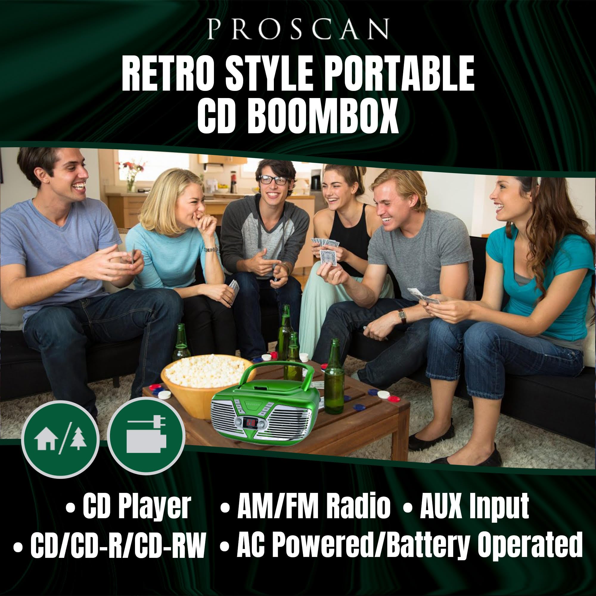 Proscan Elite Retro Style Portable Cd Boombox With Am/Fm Radio  Top Loading Cd   Aux In Jack   Ac & Battery Compatible   Lcd Dis