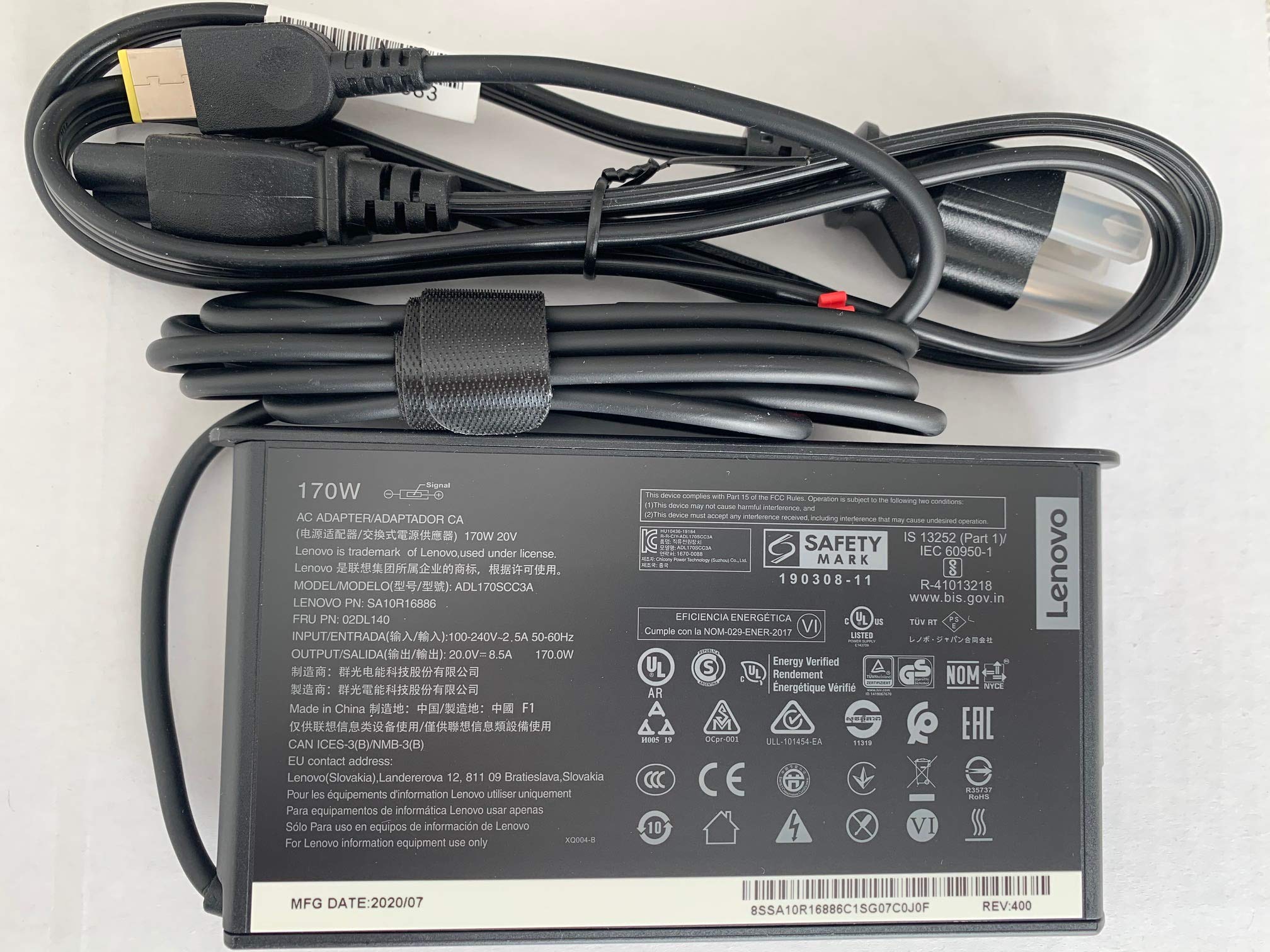 New Genuine Slim Design Lenovo 20V 8.5A 170W Ac Adapter For Lenovo Thinkpad P73, Compatible With P/N: Sa10R16886, 02Dl140, Adl170Scc3A.