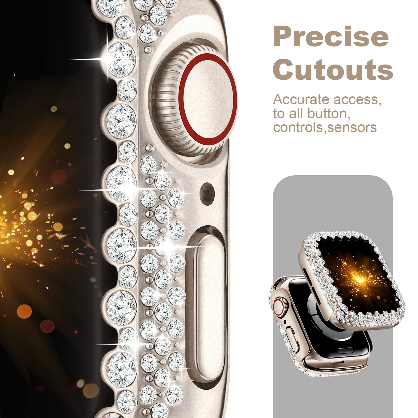 Bling Bumper Case Compatible With Apple Watch Series 6/5/4/Se/Se2 40Mm, Diamond Protective Face Cover For Women, Hard Pc Frame F