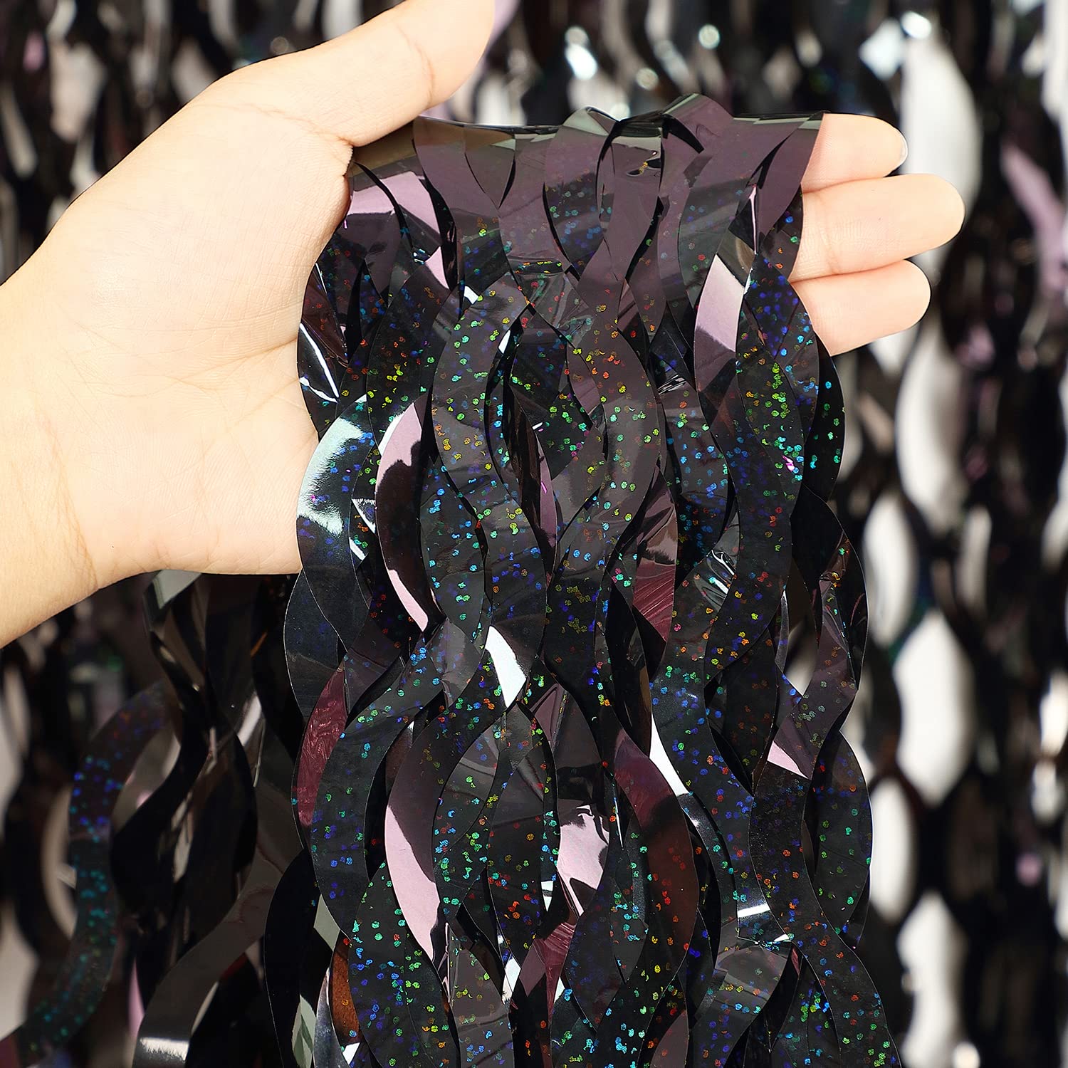 Black Foil Curtain Backdrop, Cylmfc 3 Pack 3.3 Ft X 6.6 Ft Sparkle Metallic Foil Curtains For Photo Booth Props Decoration,Gradu