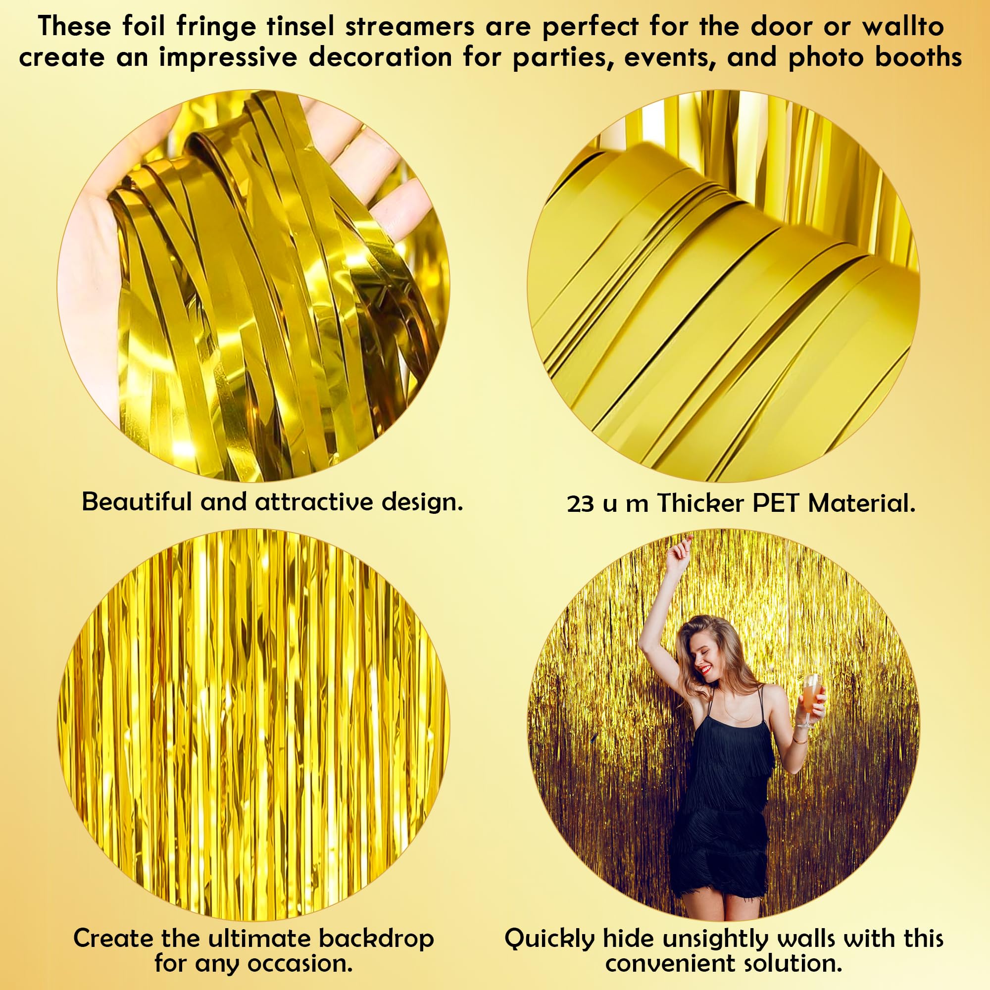Ohome Gold Tinsel Curtain Party Backdrop   Thanksgiving Friendsgiving Party Decorations | Baptism Engagement Party Decorations |
