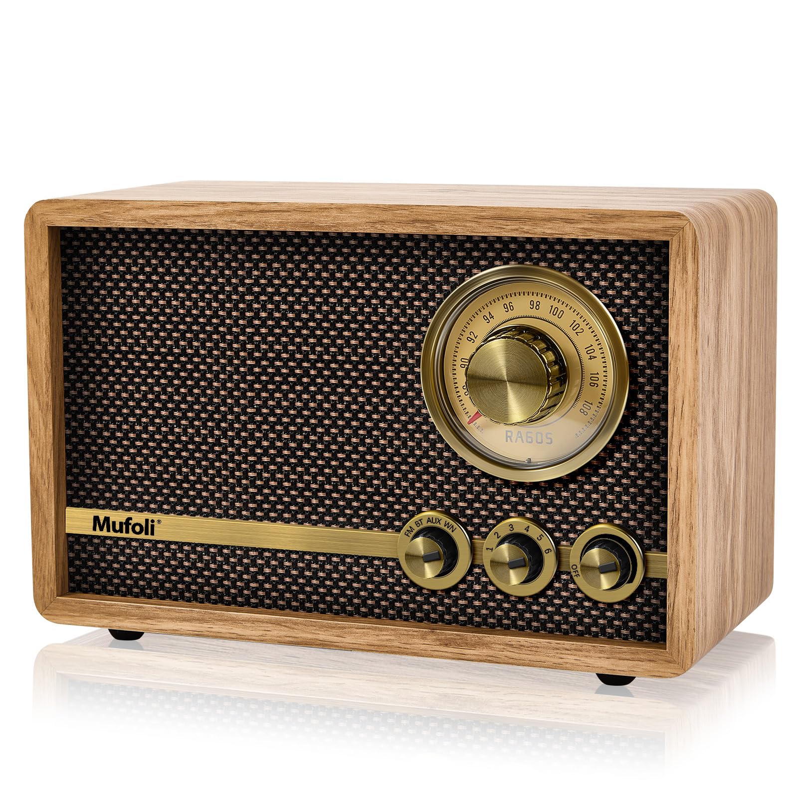 Mufoli Vintage Bluetooth Speaker, Wood Retro Radio With Bluetooth For Office, Home, Bedroom, Living Room, Office, Cafe, Radio Sp