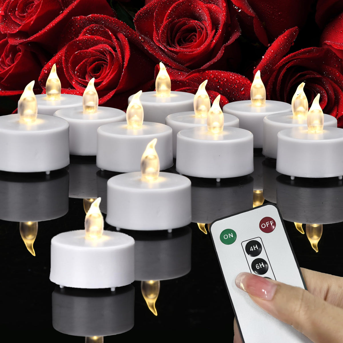 Paichi Tea Lights Candles Battery Operated With Remote Control, 12Pcs Flickering Flameless Candle With Timer, Long Lasting 400+ 