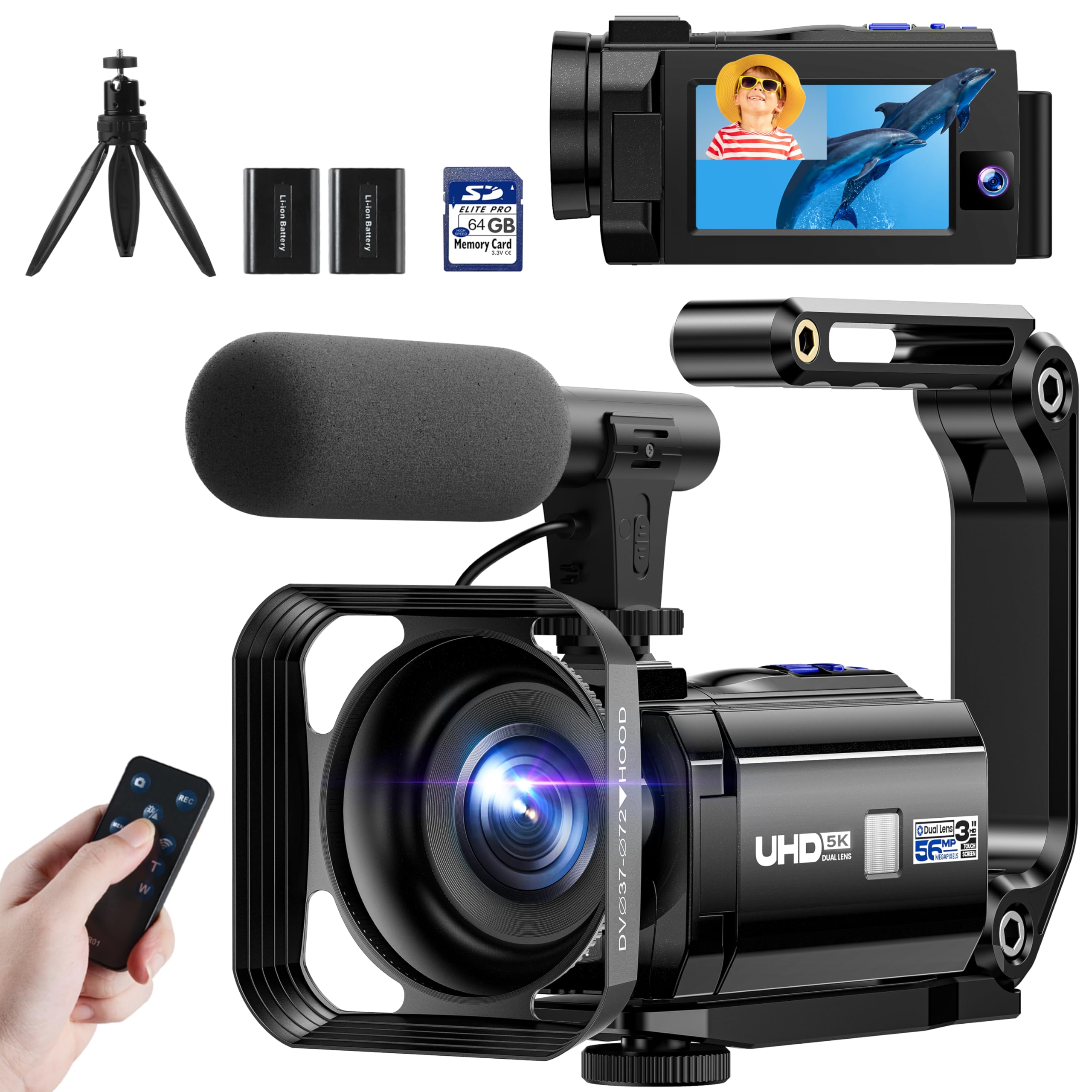 Camcorder Video Camera 5K, Dual Lens Vlogging Camera for YouTube, 3    270 Rotatable Touchscreen WiFi 56MP Night Vision Cam Cord