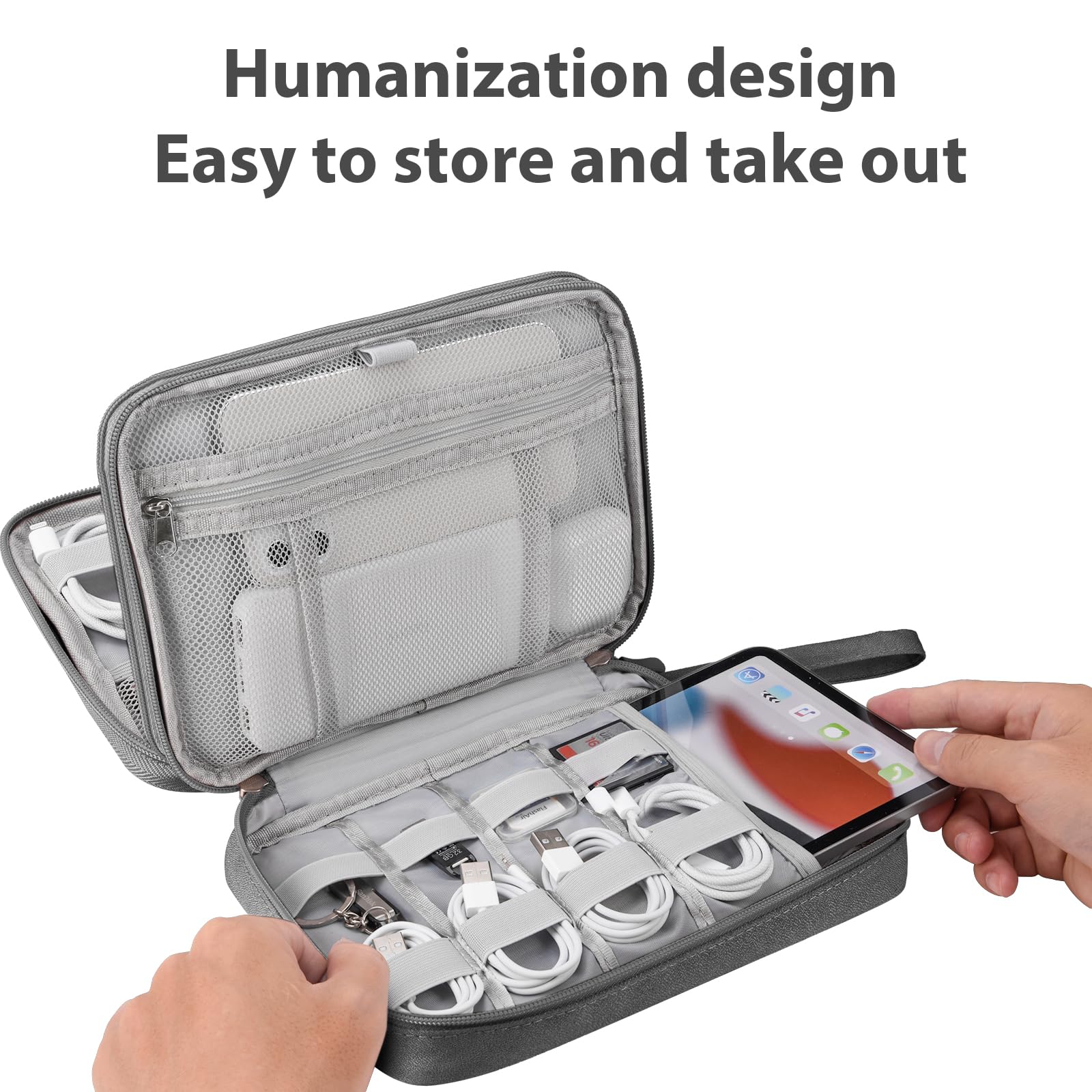 Ddgro Electronics Organizertravel Storage Case For Cables/Cords/Charger/Hard Drive, Tech Accessories Pouch Bag (Dark Gray, 2 Lay