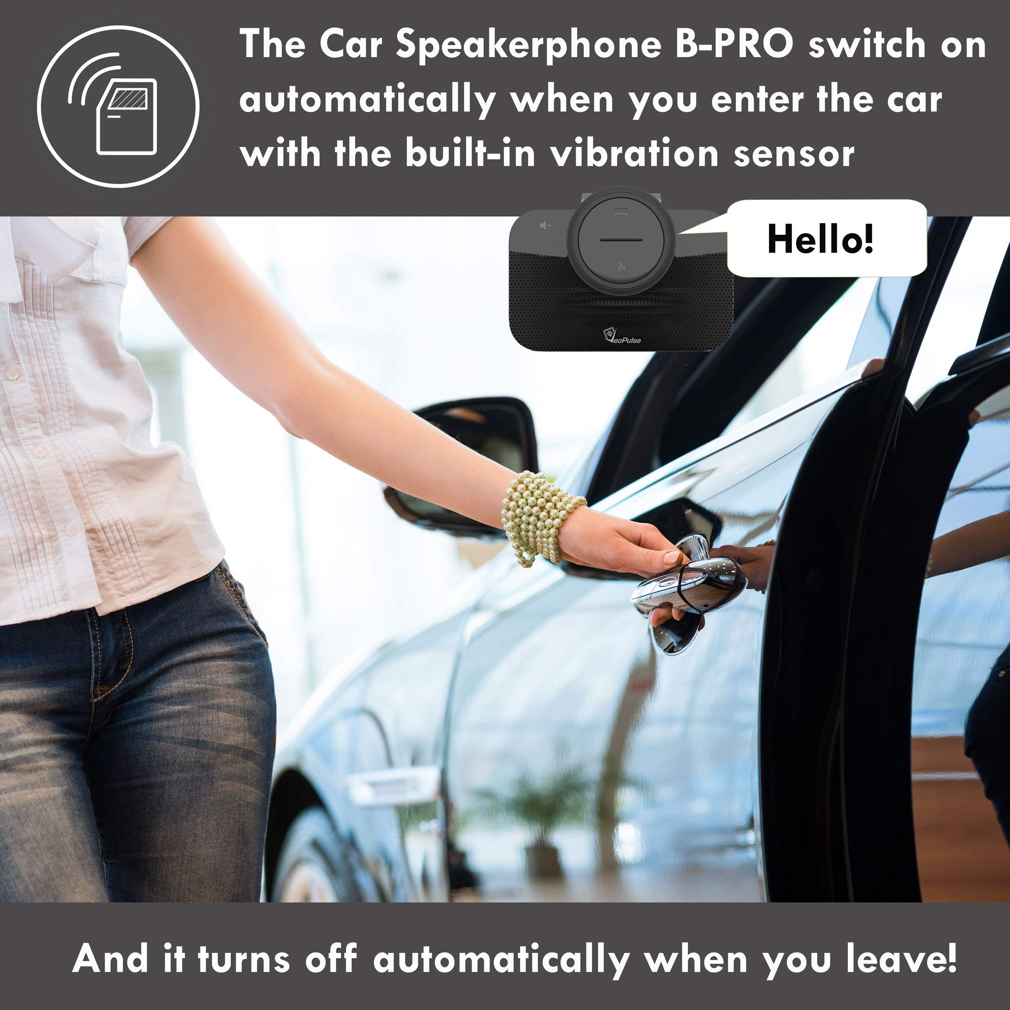 Veopulse Car Speakerphone B Pro 2 Hands Free Kit, 6W Hi Fi Speakers, With Bluetooth Automatic Multipoint Cellphone Connection