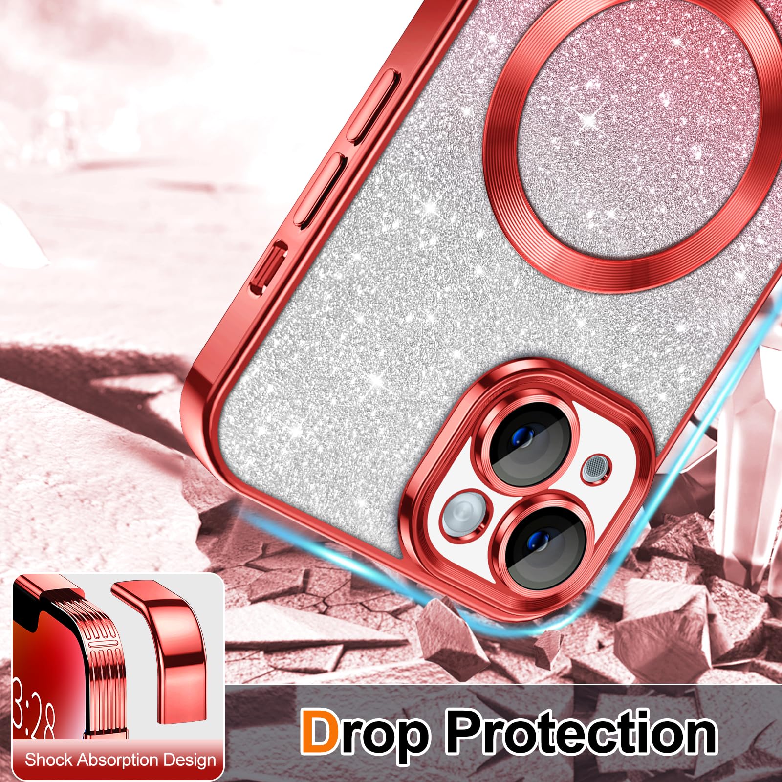 Hython For Iphone 14 Case Clear Magnetic Glitter Phone Cases [Compatible With Magsafe] Full Camera Lens Protector Slim Gradient