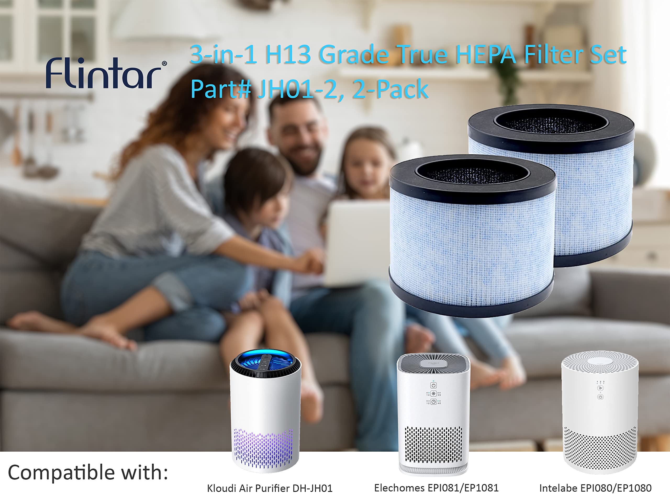Flintar True Hepa Replacement Filter, Compatible With Aroeve Mk01 Mk06 And Kloudi Air Purifier Dh Jh01, Tz K1, Intelabe Epi080,