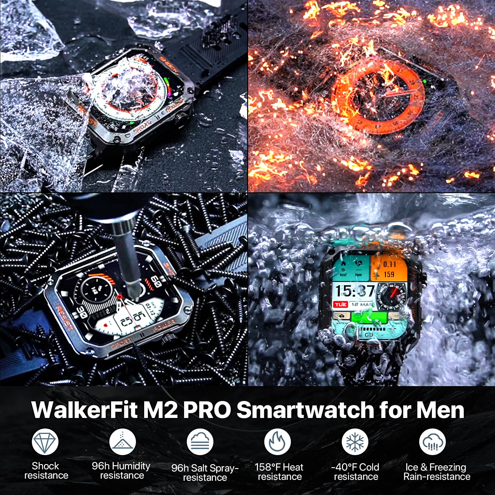 Walkerfit Running Watch With Pedometer, Waterproof Military Smart Watches For Men Call/Answer And Heart Rate Monitor, Multi Spor