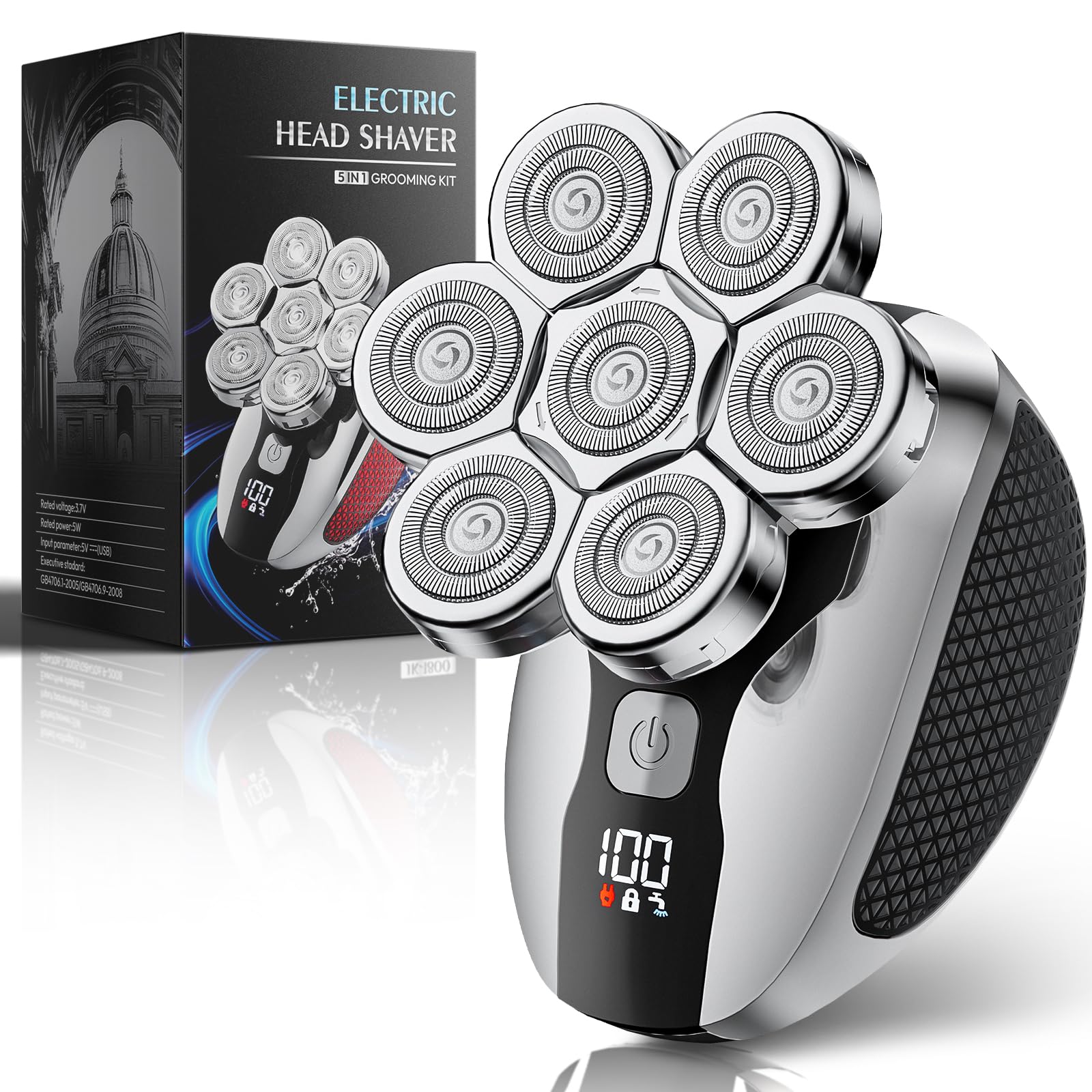 Head Shavers for Bald Men, Professional 5-in-1 Electric Head Shaver Grooming Kit, 7D Floating Wet & Dry Electric Razor for Bald 