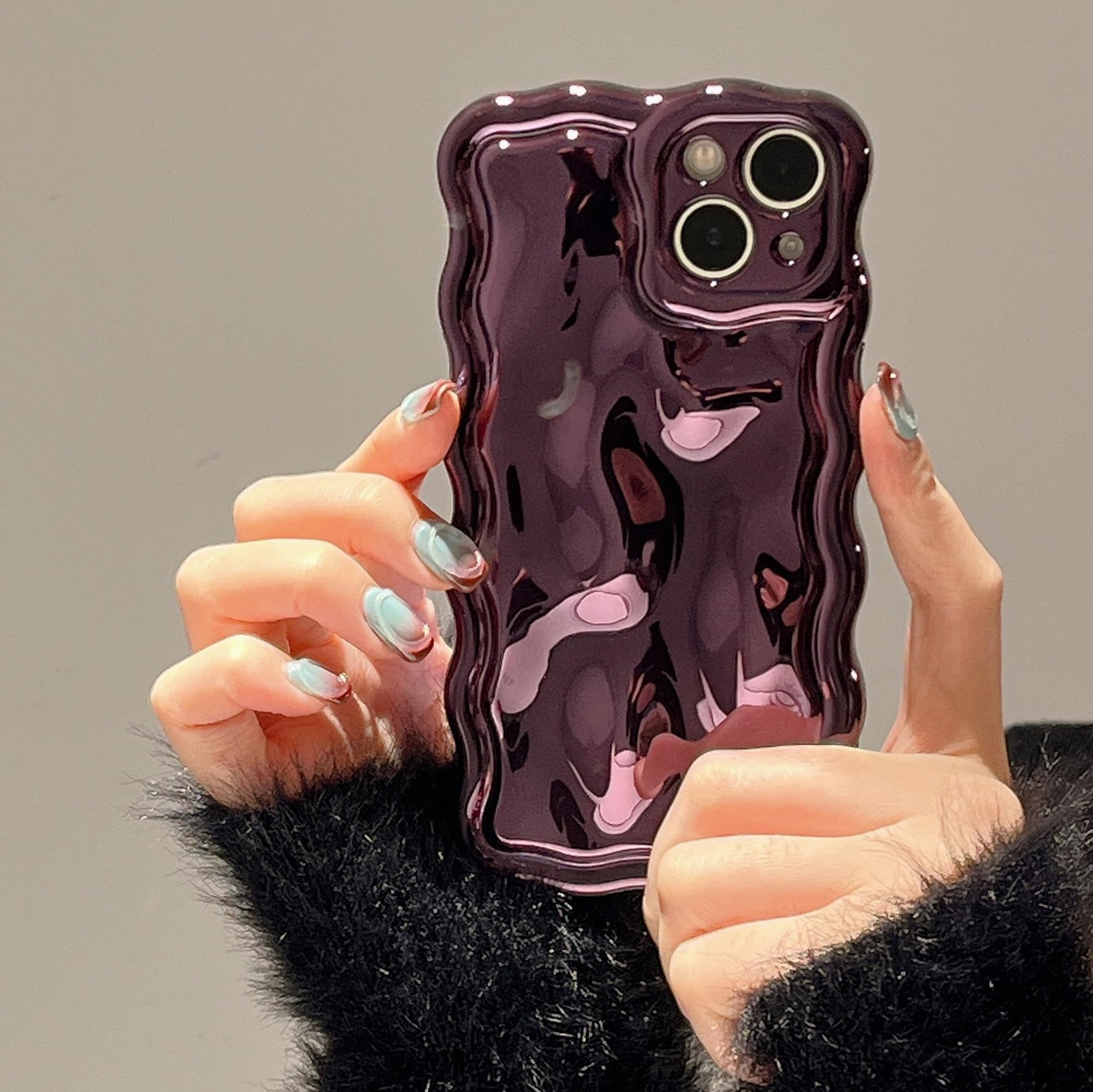 Fabspark Case For Iphone 16 Pro,3D Meteorite Bubble Pattern Electroplate Plating Glitter Curly Wavy Frame Glossy Case,Soft Tpu S