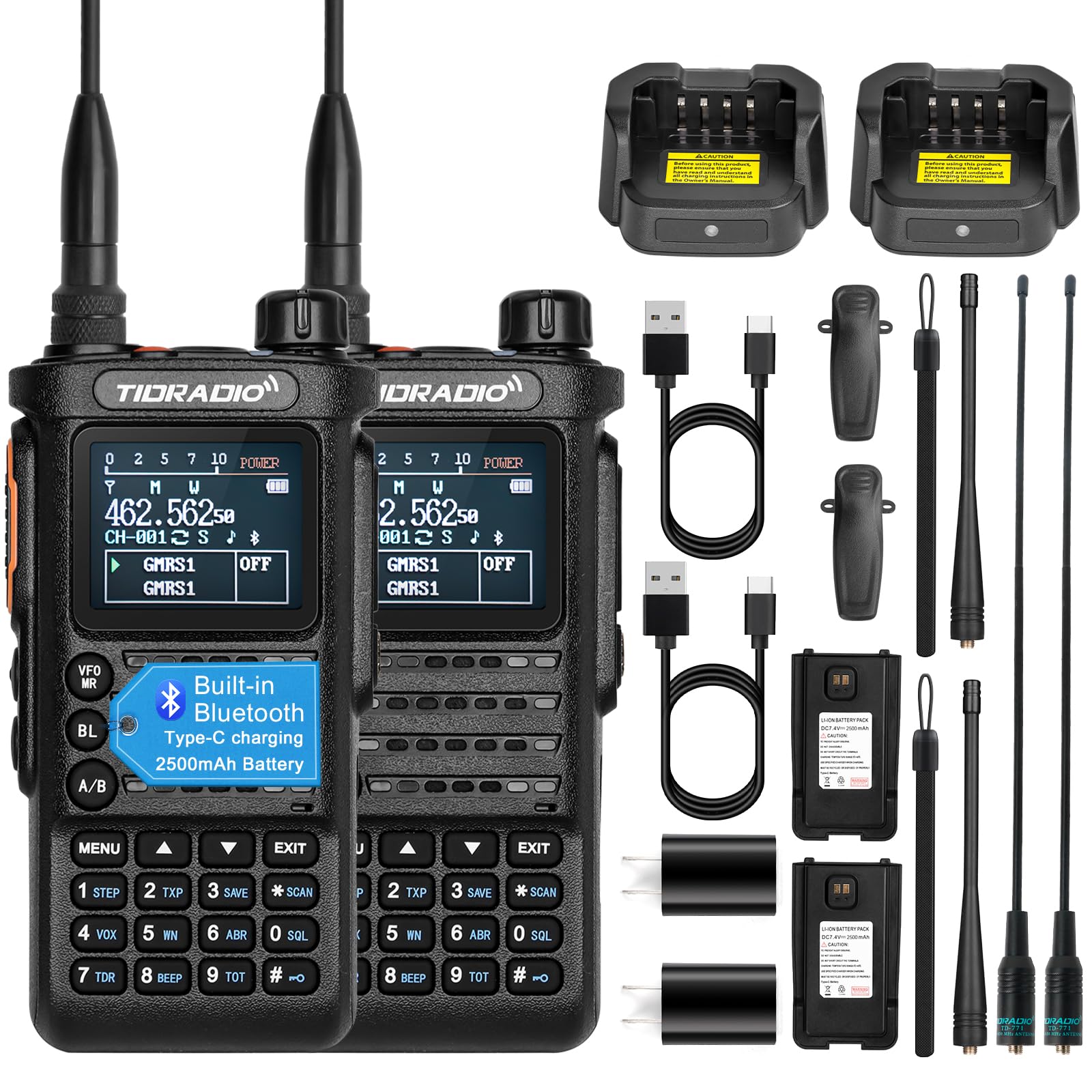 (2Nd Gen) Tidradio H8 Gmrs Handheld Radio With Bluetooth Programming, Repeater Capable, Noaa Weather, Dual Band Long Range Two W