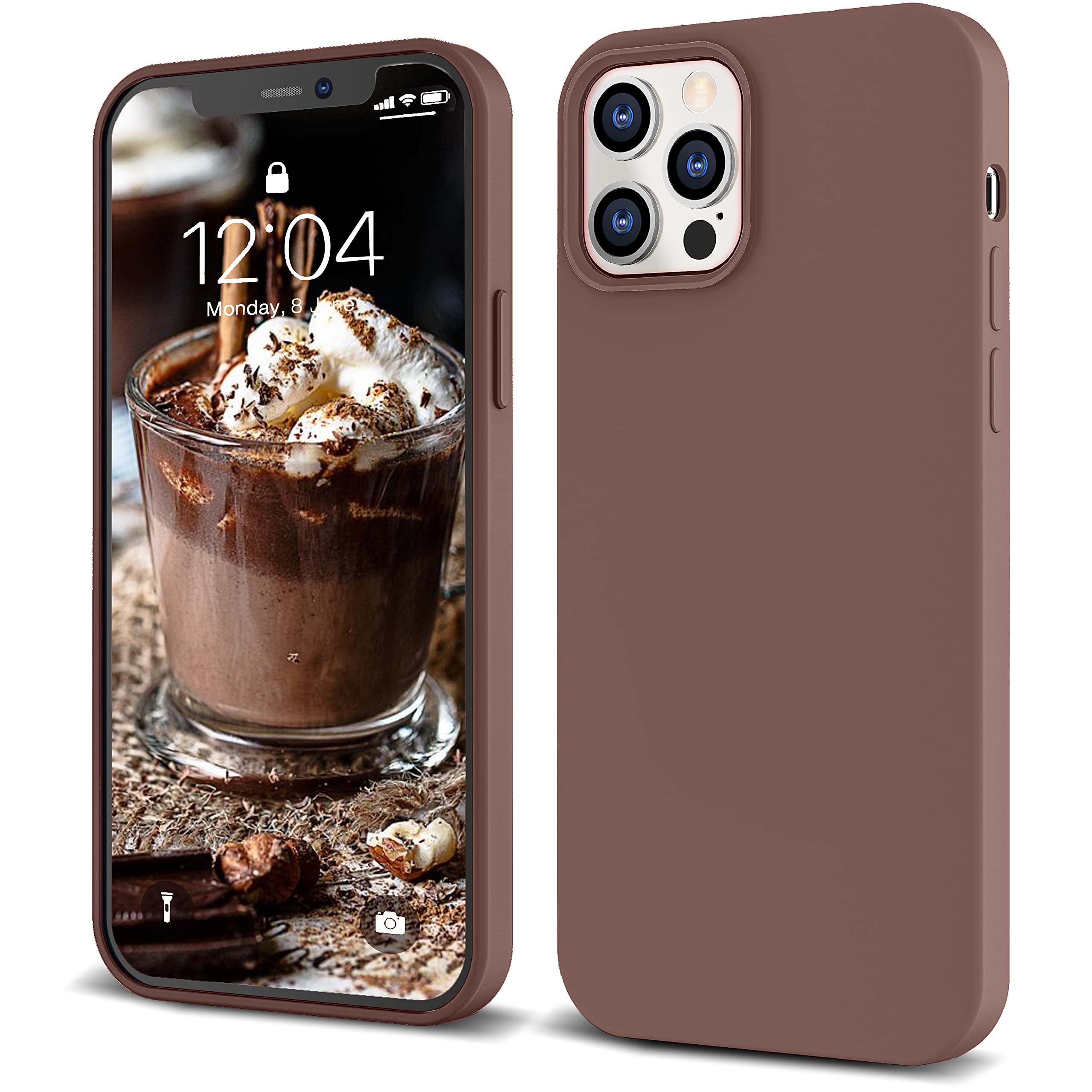 Icesword Iphone 12 Mini Case Coffee, Thin Liquid Silicone Case, Matte Pure Color, Soft Silk Microfiber Cloth, Gel Rubber Full Bo