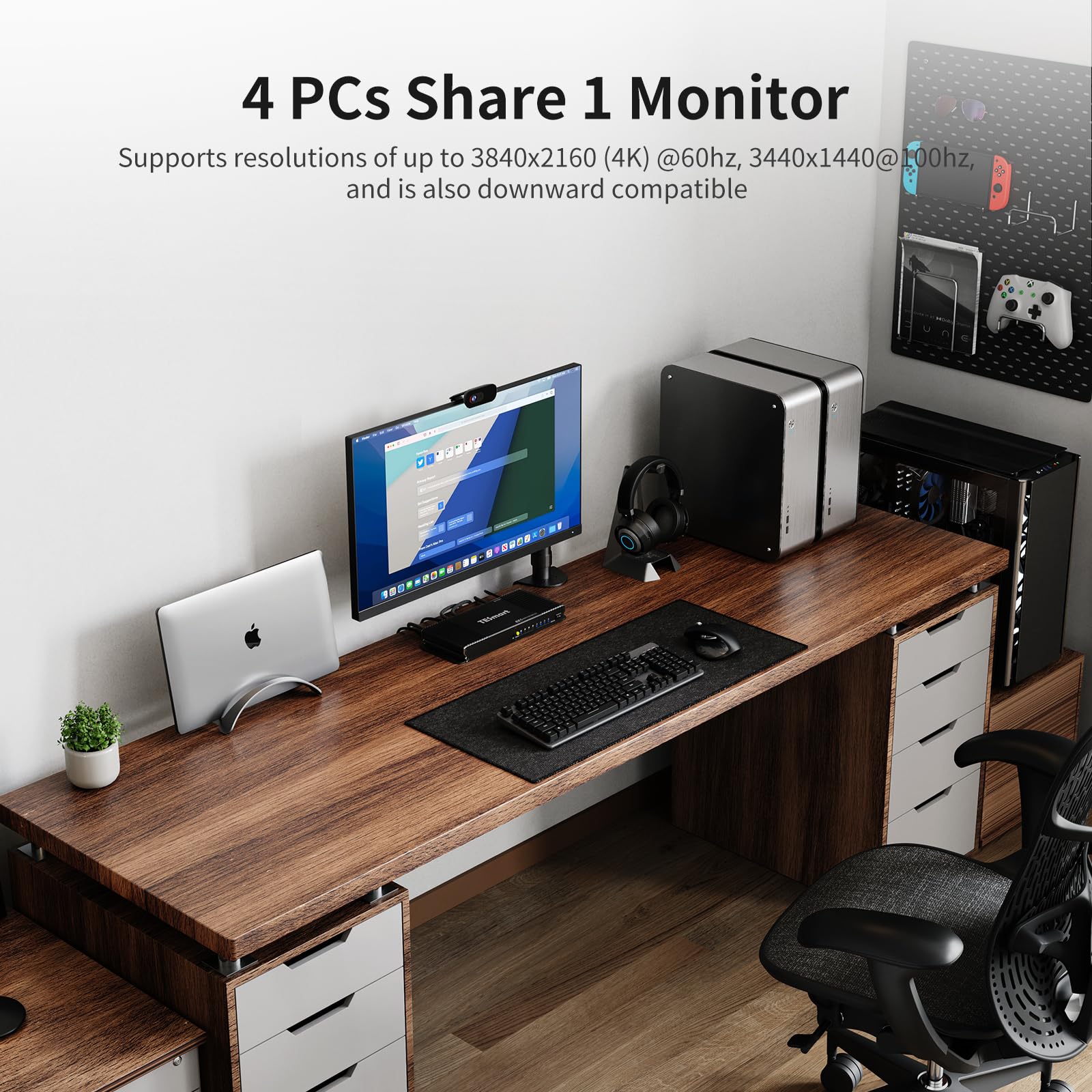 Tesmart Hdmi Kvm Switch 4 Port 4K@60Hz Ultra Hd 4X1 With 4 Pcs 5Ft Kvm Cables Supports Keyboard & Mouse Pass Through Usb 2.0 Dev