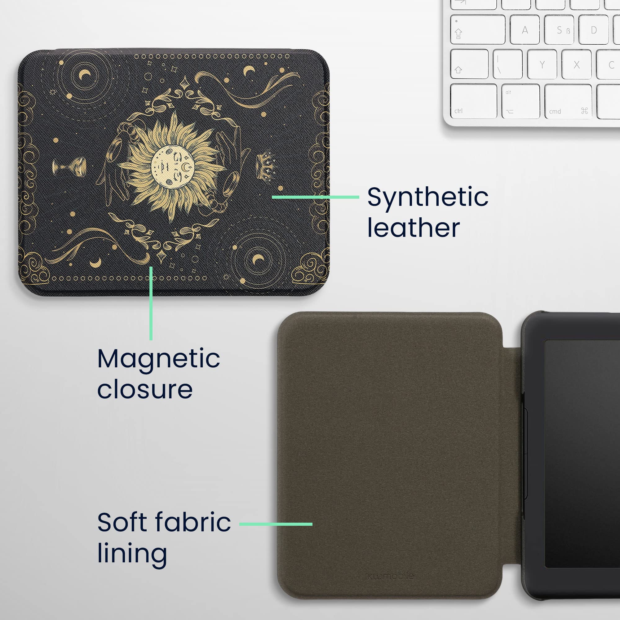 Kwmobile Case Compatible With Barnes & Noble Nook Glowlight 4 / 4E Case   Ereader Cover   Tarot Card Dark Blue/Yellow/Black