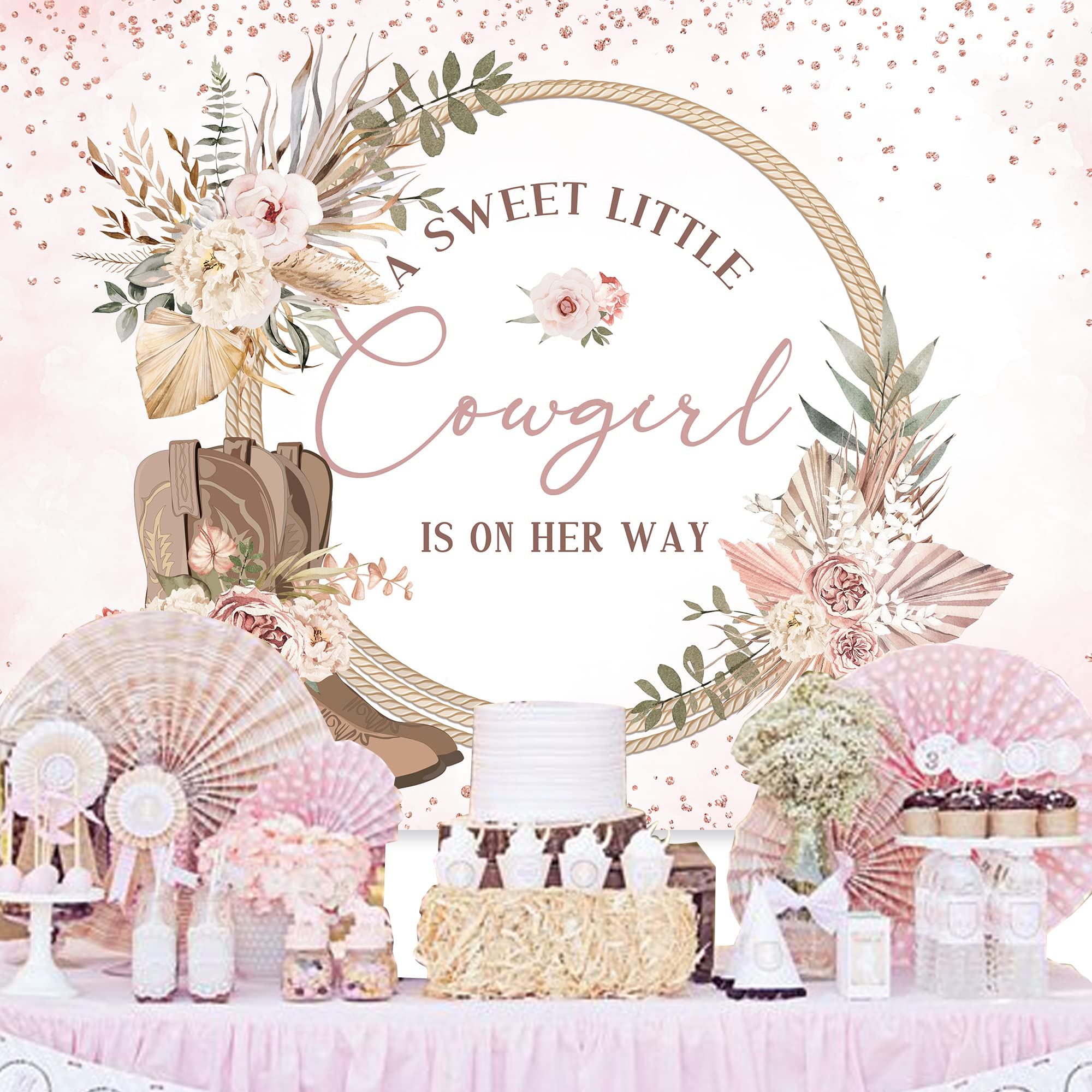 Lightinhome Cowgirl Backdrop 7Wx5H Feet Boho Western Country Floral Straw Rope Cowboy Wild West Girl Baby Shower Photography Bac