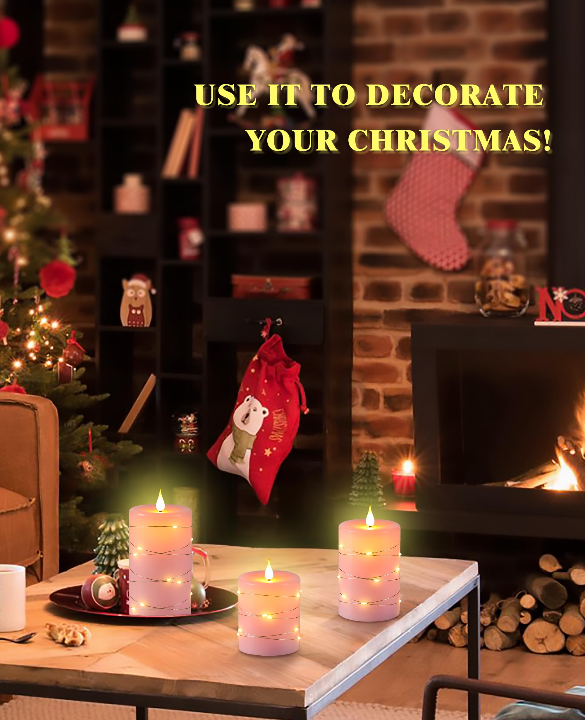 Upinmz Flameless Candle Battery With String Of Lights Battery Powered Led Candle Flashing Candle With Remote Control And Timer 3