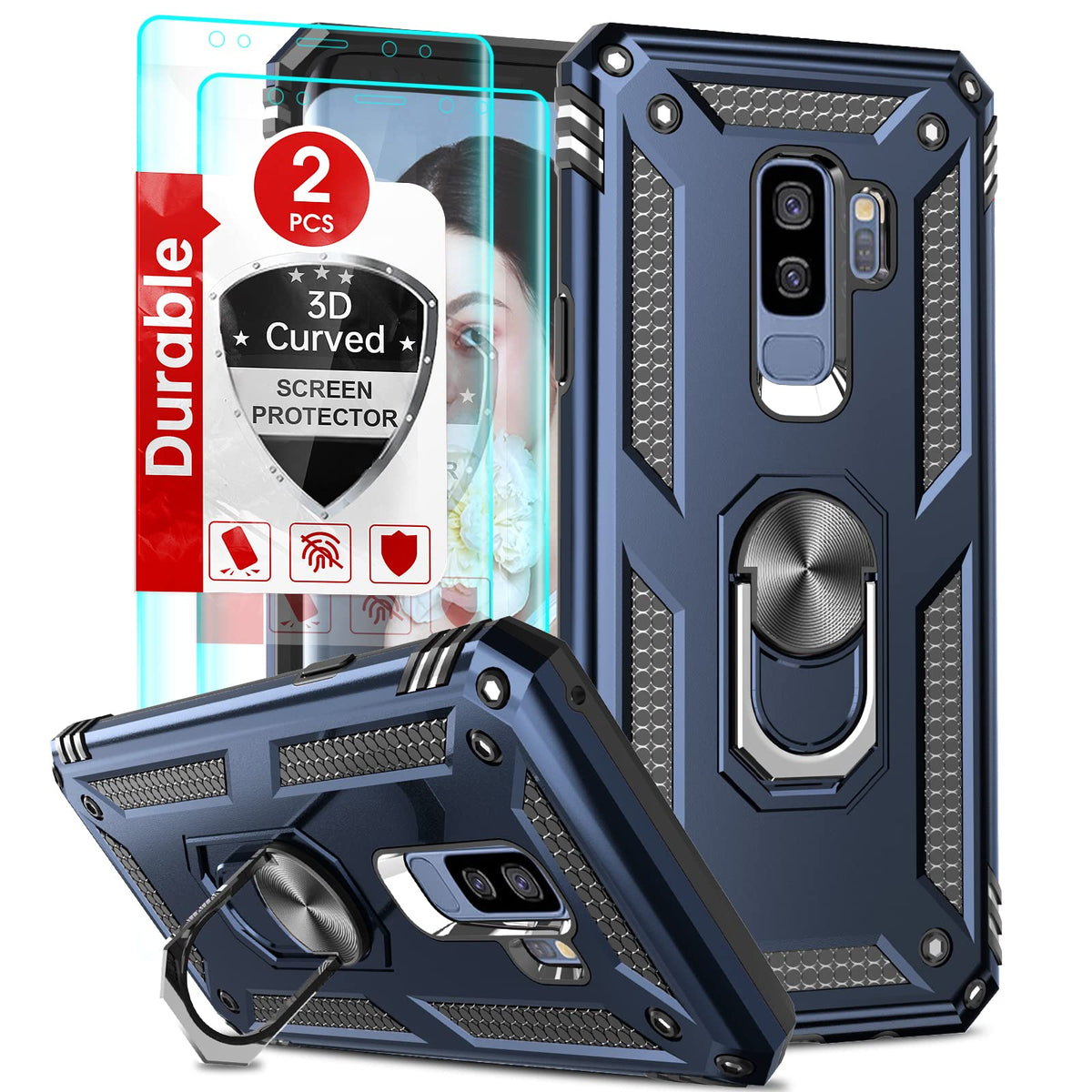 Leyi Compatible With Samsung Galaxy S9 Plus Case, S9 Plus Case With [2 Pack] 3D Curved Screen Protector, [Military Grade] Magnet