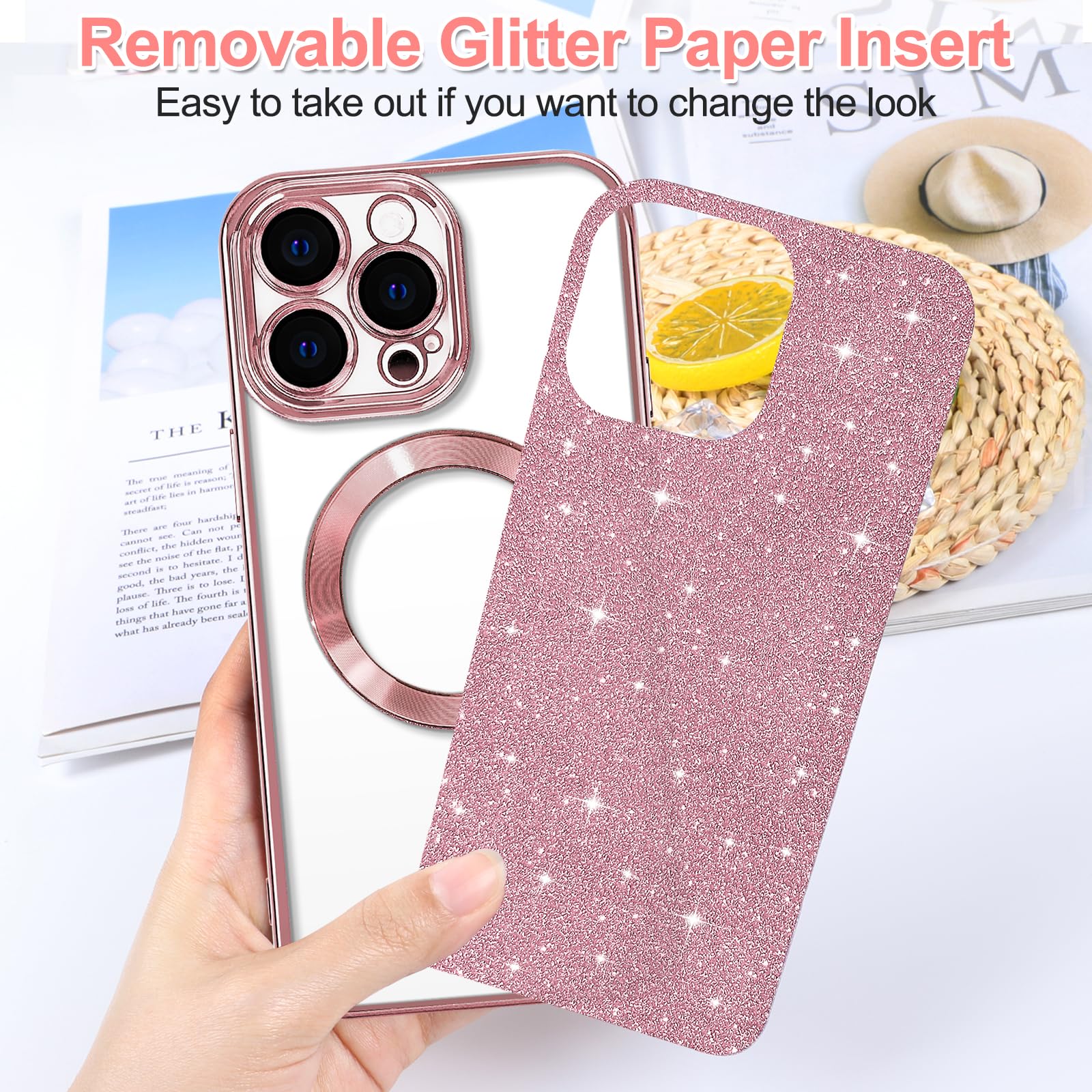 Hython For Iphone 14 Pro Max Case Glitter, Clear Magnetic Phone Cases With Camera Lens Protector [Compatible With Magsafe] Bling