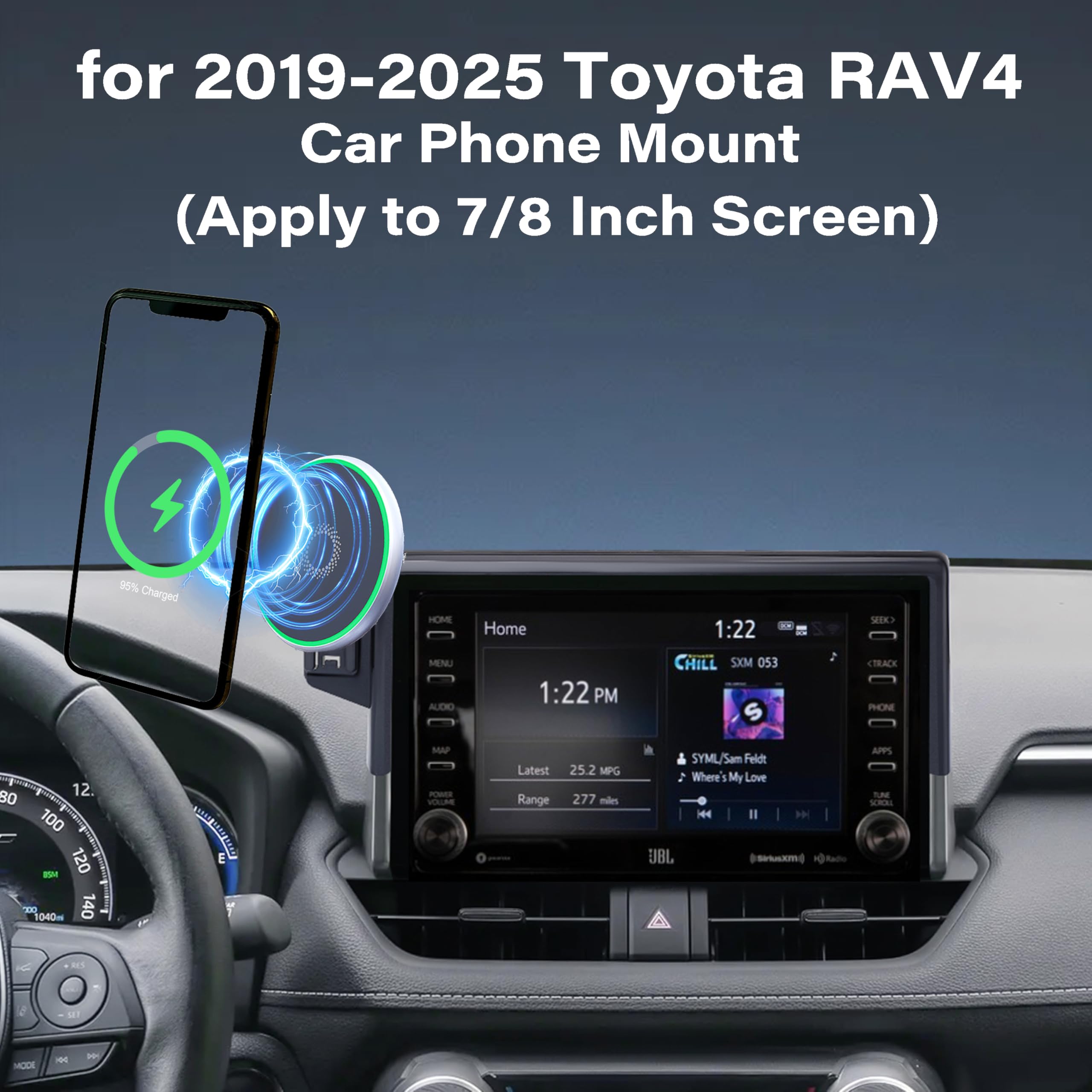Abeeygeomarn Car Phone Holder For Toyota Rav4 2019-2025 Accessories Apply To 7/8 Inch Touch Screen15W Fast Wireless Charger Scre