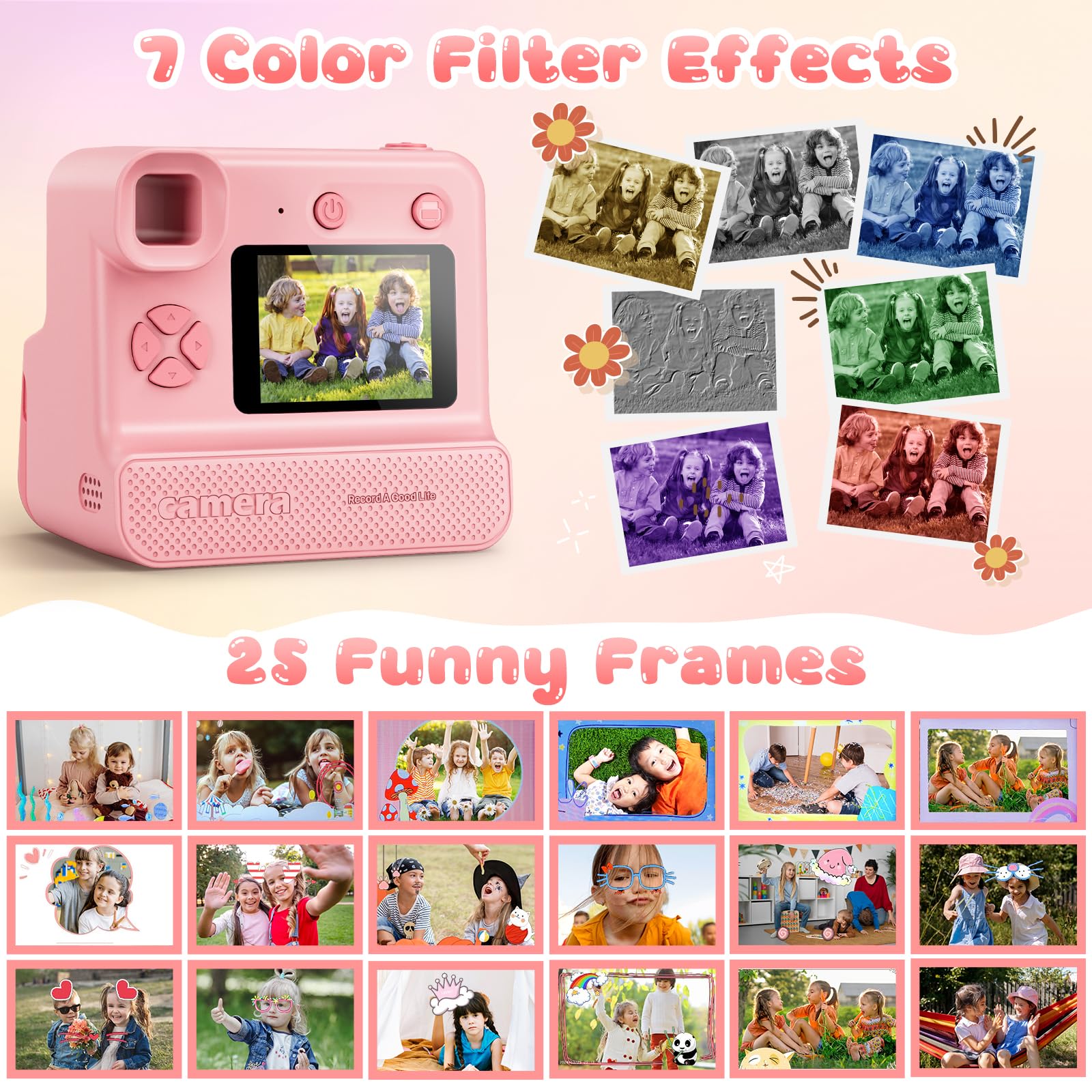 Instant Print Camera For Kids, 1080P Kids Instant Cameras,Hd Selfie Digital Video Cameras Toddler 3 Rolls Print Paper & 32G Card