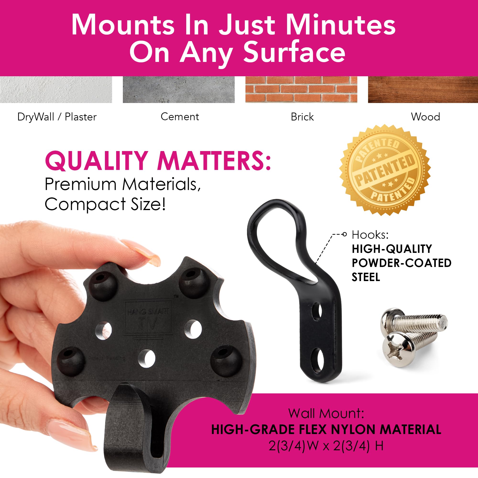 Hangsmart Tv Wall Mount No Stud   Original & Patented Easy Install, Diy For 19 100'' Tvs, Holds Up To 150Lbs, Fits Most Led Lcd