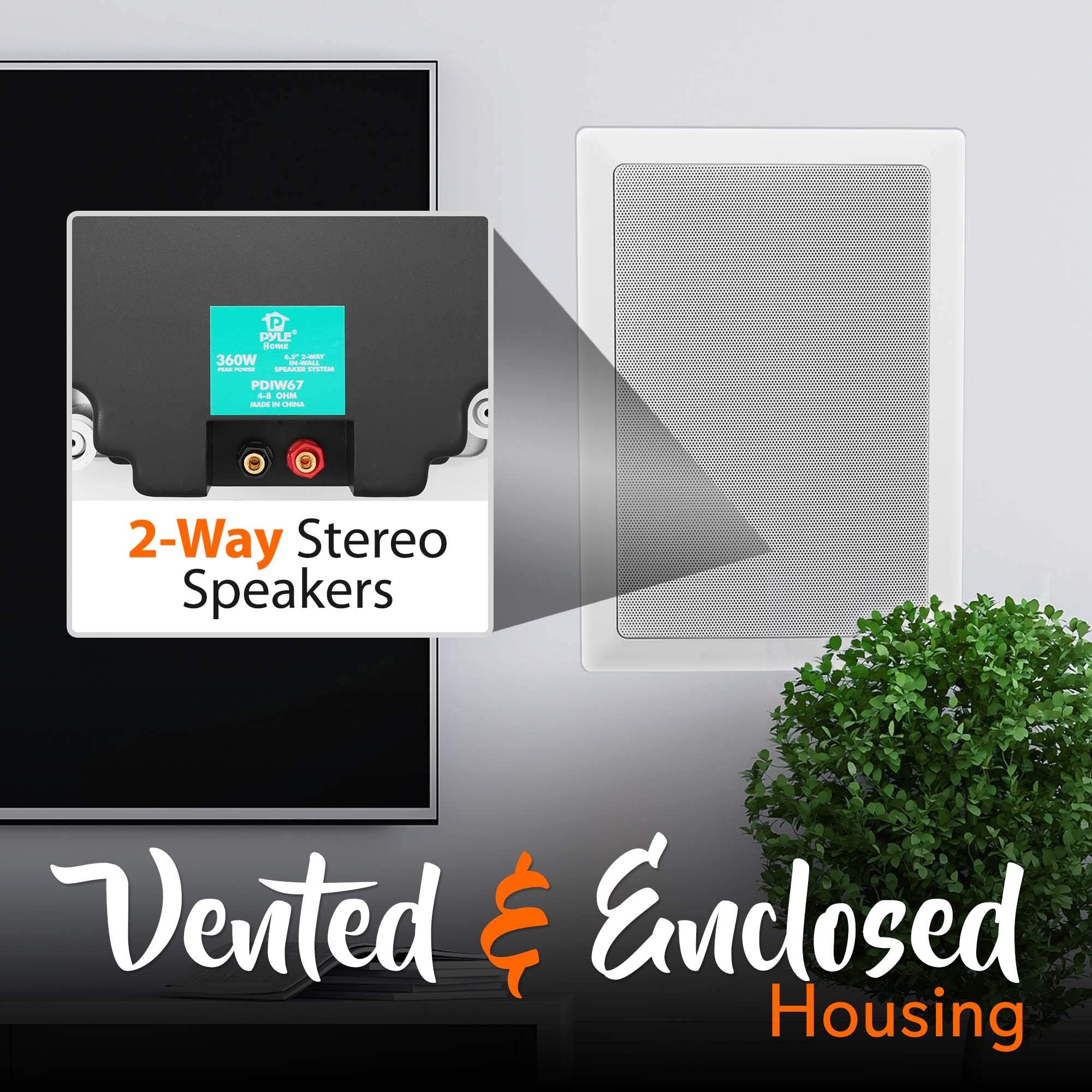 Pyle In-Wall / In-Ceiling Dual 6.5 Enclosed Speaker Systems, 2-Way Flush Mount Stereo Speakers (Pair),White