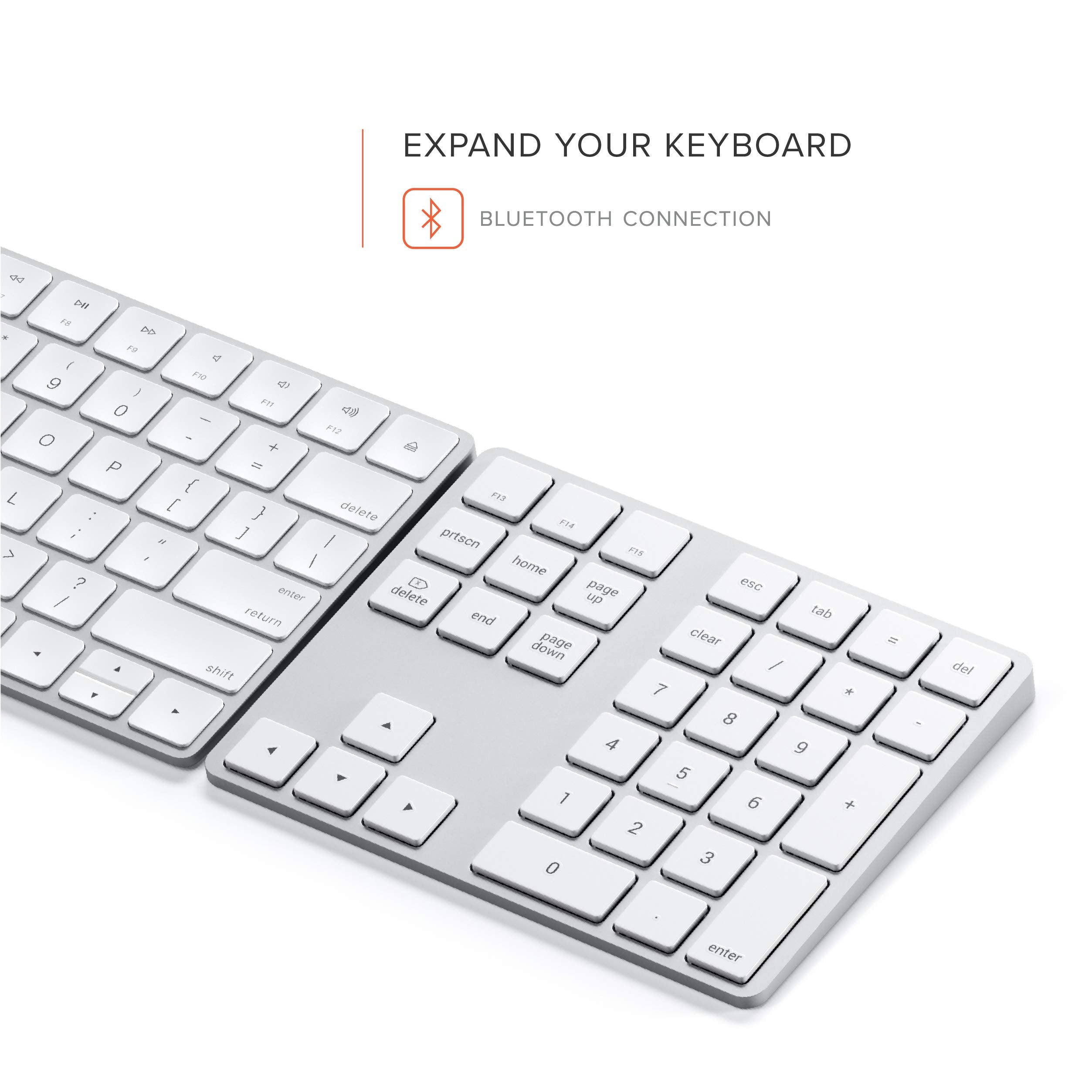 Satechi Bluetooth Extended Numeric Keypad � Slim Rechargeable 34 Key Numberpad � Compatible With 2022 Macbook Pro/Air M2, 2021 Ipad Pro M1, Imac/Imac Pro, Mac Mini (Silver)