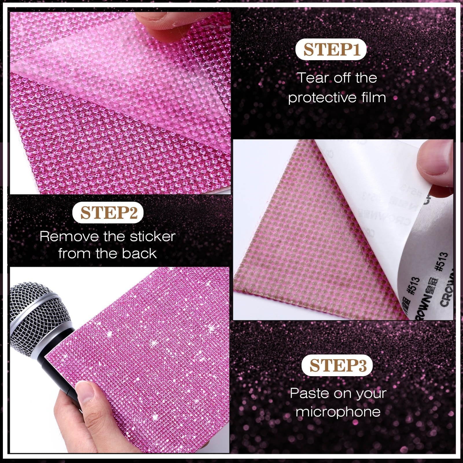 Facmogu 3Pcs Glitter Rhinestone Stickers For Mic Diy, Microphone Handle Cover Stickers, Bling Rhinestone Sheets Self Adhesive Sp
