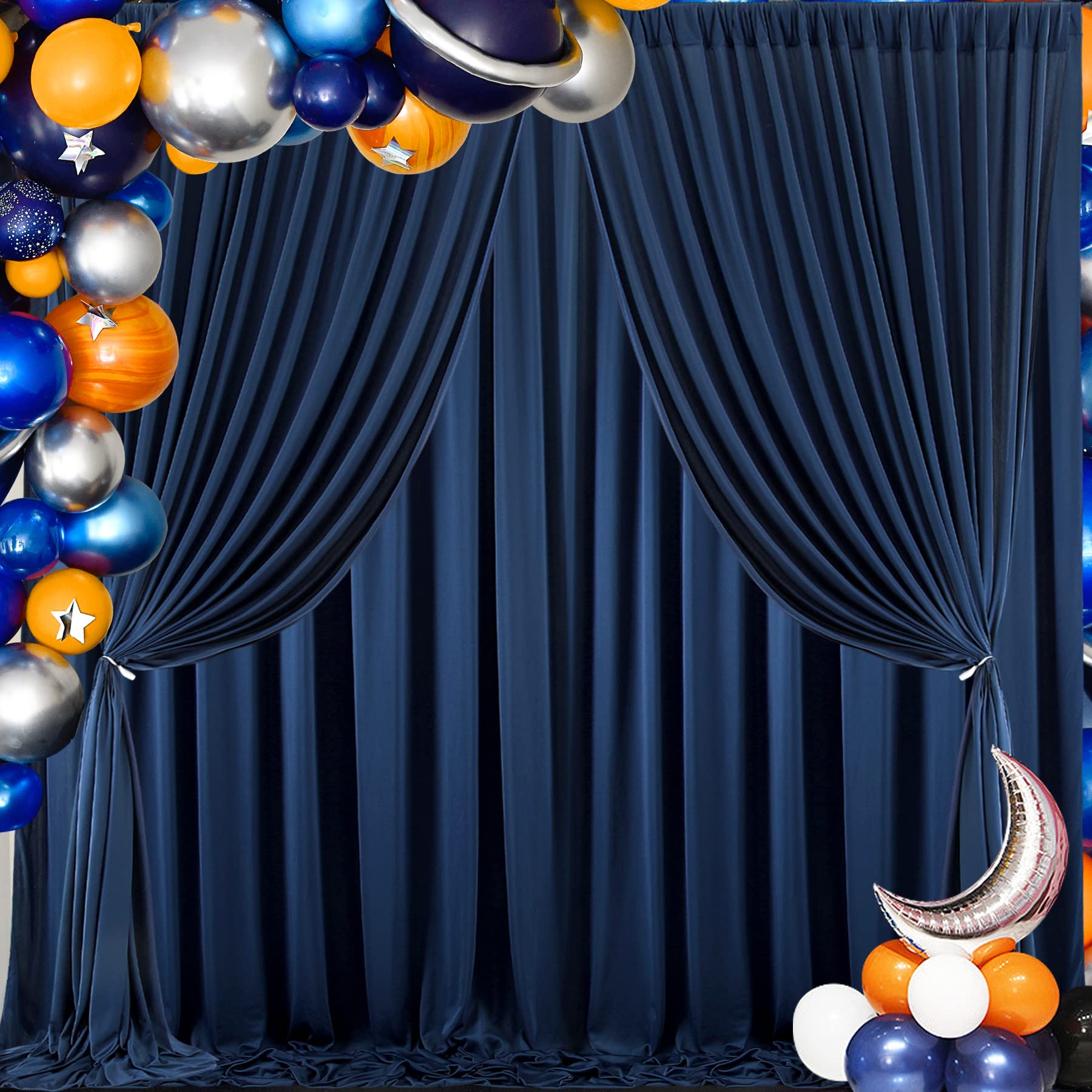 10 Ft X 30 Ft Wrinkle Free Navy Blue Backdrop Curtain Panels, Polyester Photography Backdrop Drapes, Wedding Party Home Decorati