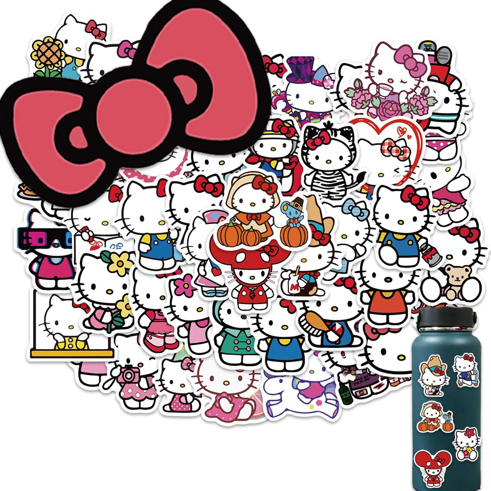 50Pcs Cute Cartoon Hello Kitty Stickers For Kids Teens, White Kitty Stickers Vinyl Waterproof Stickers For Skateboard Laptop Lug