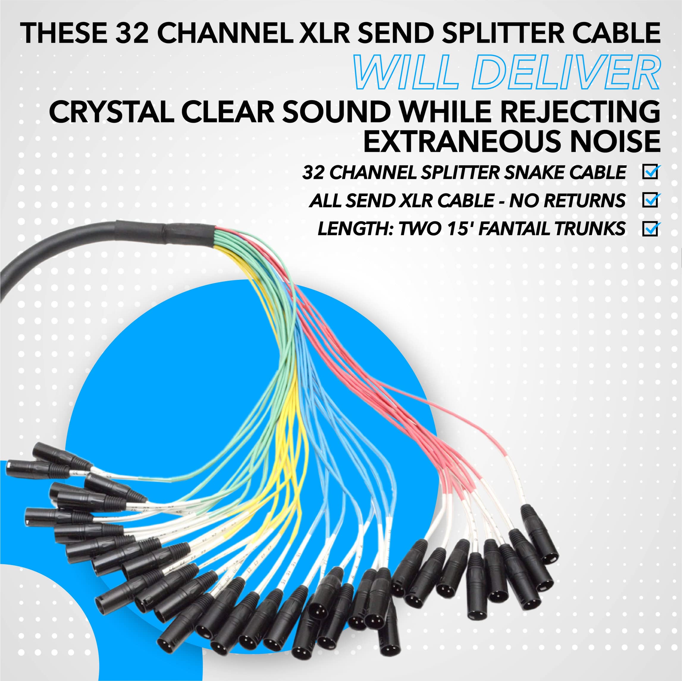 Seismic Audio - New 32 Channel Xlr Send Splitter Snake Cable With Box - Two Trunks 15' Fantails Each - Pro Audio Stage, Studio,