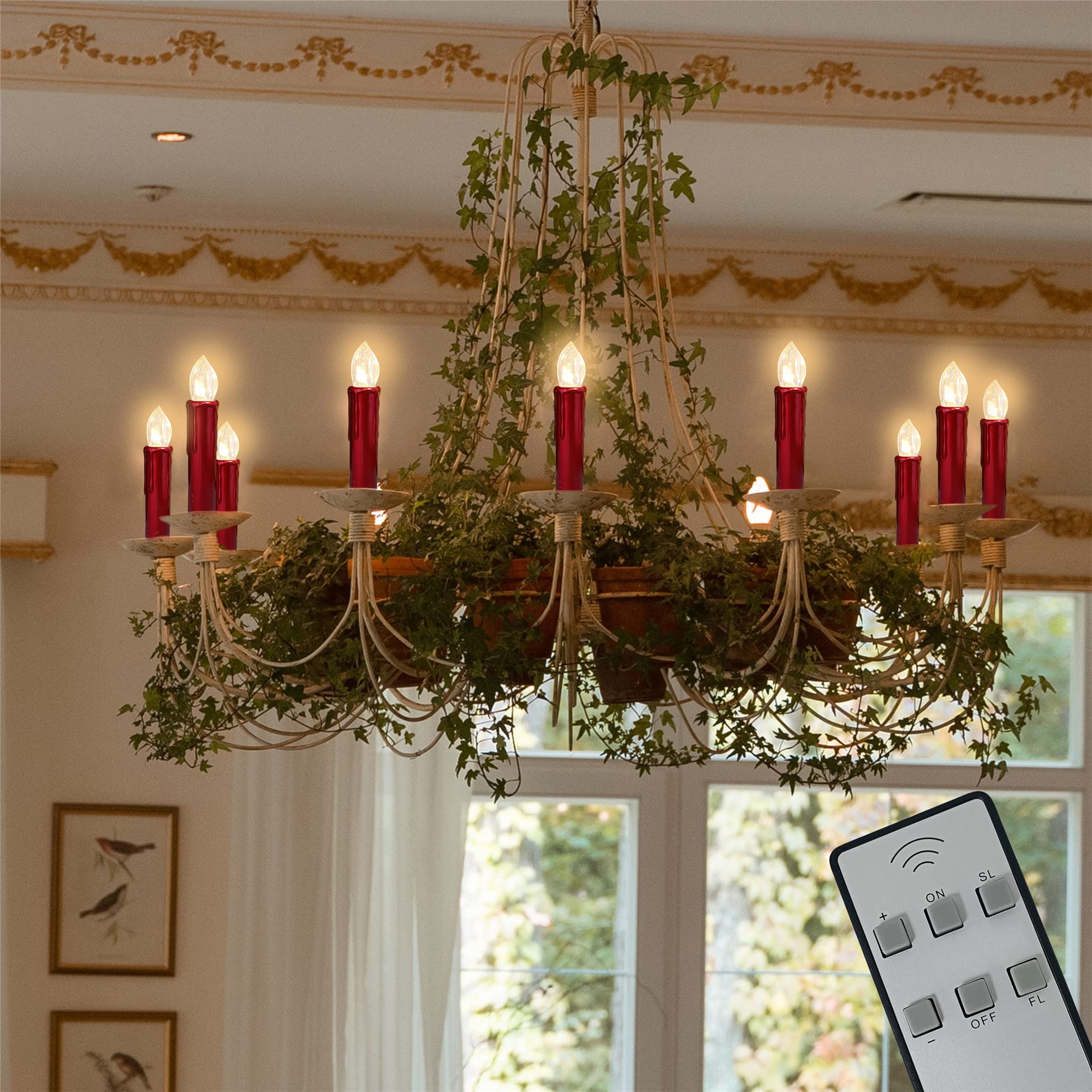 Gedengni Candlesticks Led Taper Candle,Red Remote Led Candle Sticks Battery Operated Chandelier Flameless Candles With Clip,Flic