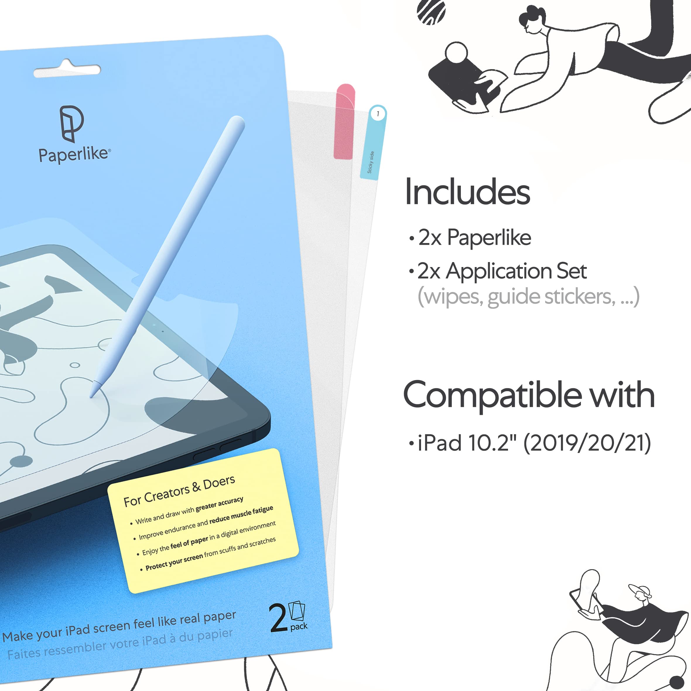 Paperlike 2.0 (2 Pieces) For Ipad 10.2'' (2019/20/21)   Screen Protector For Drawing, Writing, And Note Taking Like On Paper