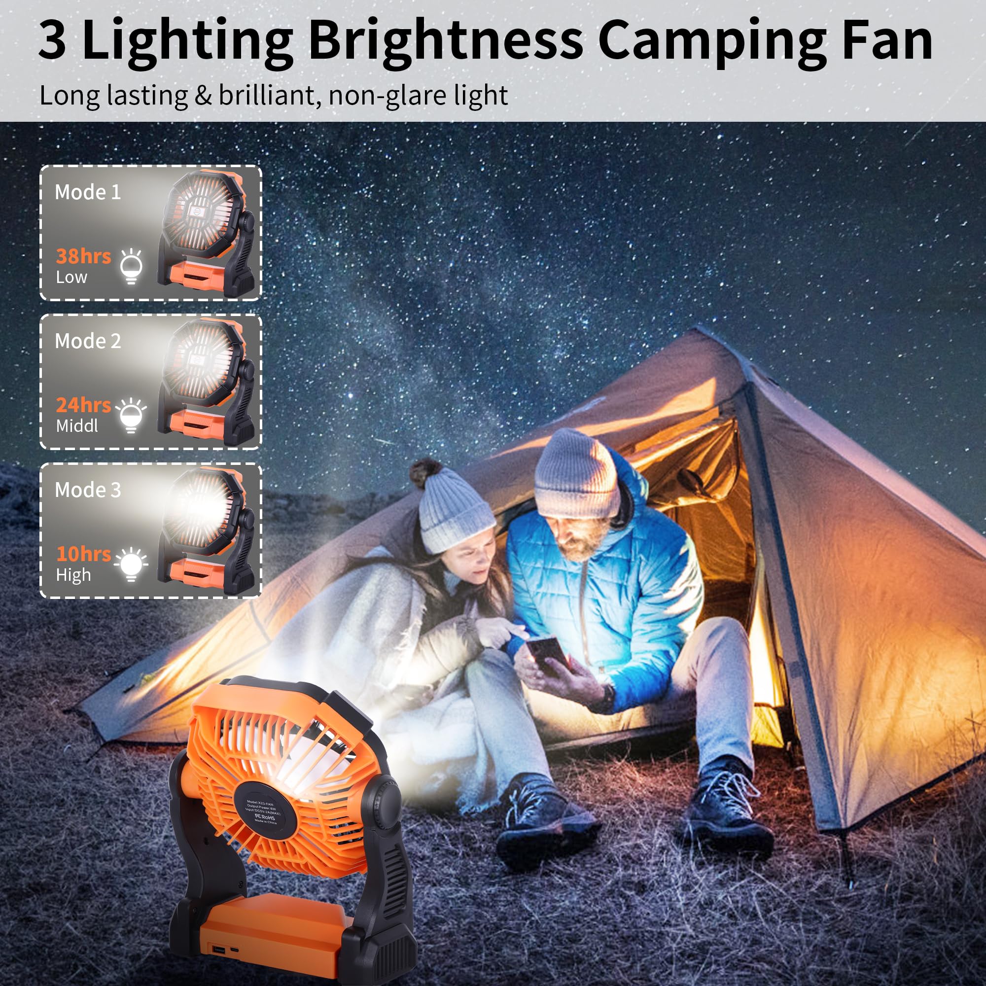 Tdlol Battery Powered Fan,270 Rotating Portable Fan Camping Fan Rechargeable Battery Operated Fan, Usb Desk Personal Fan Tent Fa