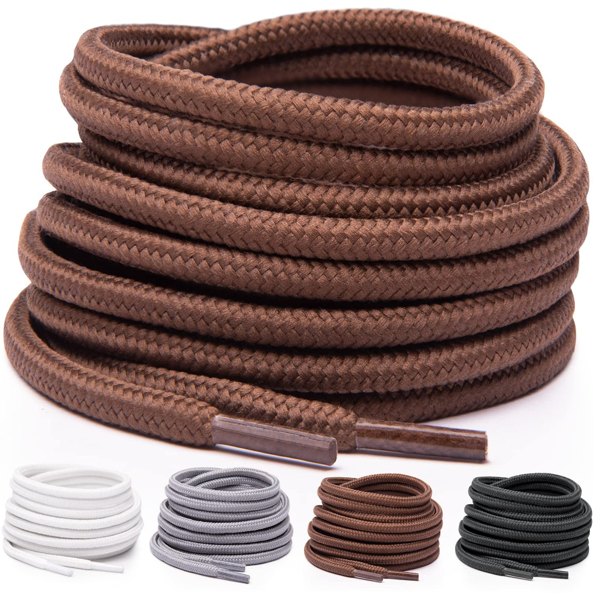 Miscly Round Shoelaces 1 Pair] 532 Thick   For Shoes, Sneakers  Boots (63, Brown)