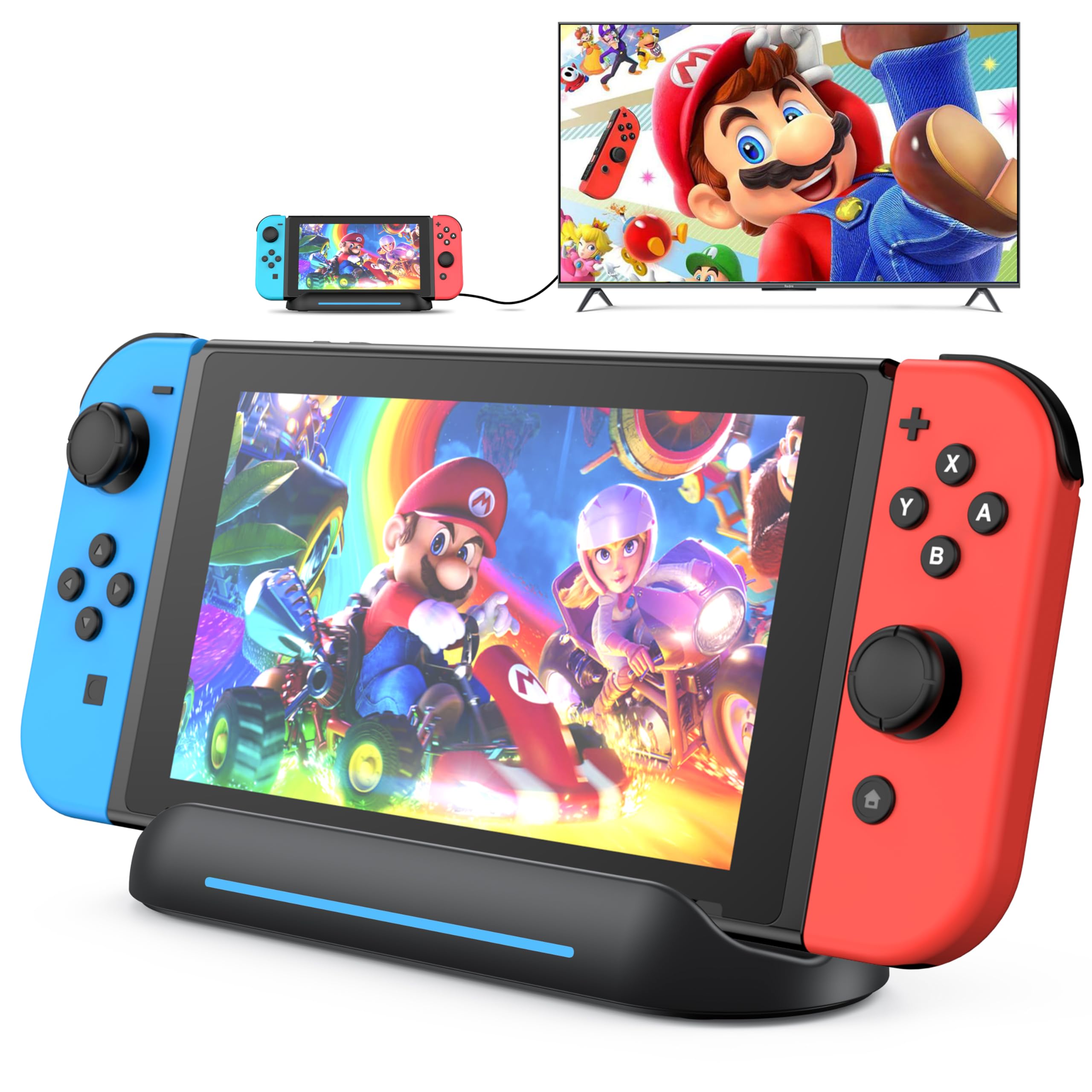 5 in 1 Switch Dock for Nintendo Switch 1& OLED TV Adapter Switch Docking Station with HDMI USB 3.0 Port Type C Charging Type C C