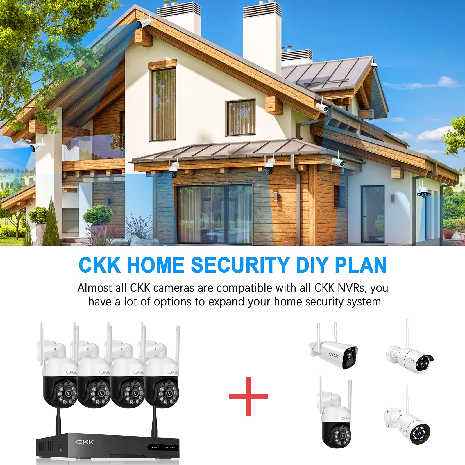 ?Pan Tilt Zoom? Wireless Security Camera System,4Pcs 3Mp Ptz Cameras Outdoor Indoor, 8 Channel 3Mp Wifi Surveillance Nvr System With 1Tb Hard Drive,Floodlights & Siren Alarm,Ai Human Detection