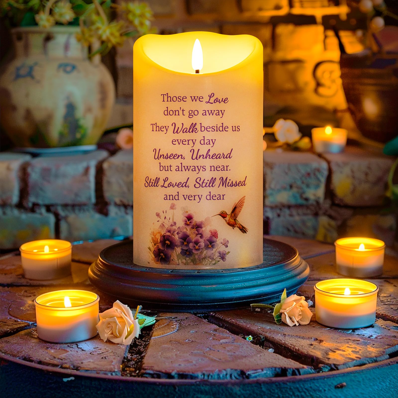 Hn Haiinaa Hummingbird Flameless Memorial Candle, Real Wax Led Light With Remote For Loss Of Loved One, Mother, Father   Remembr
