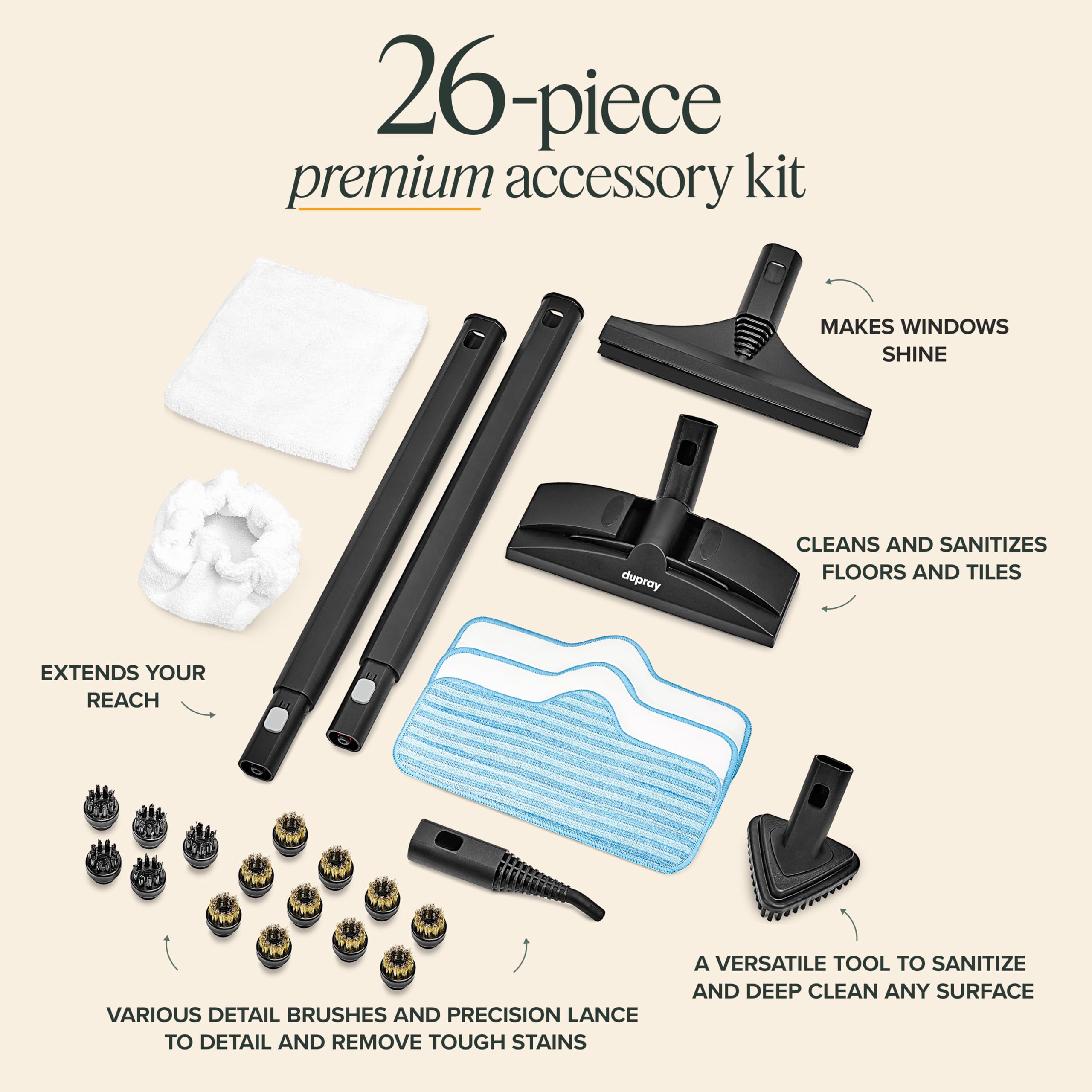 Dupray Neat Steam Cleaner With 27 Piece. Powerful Multipurpose Portable Steamer For Floors, Cars, Tiles Grout Cleaning Chemical