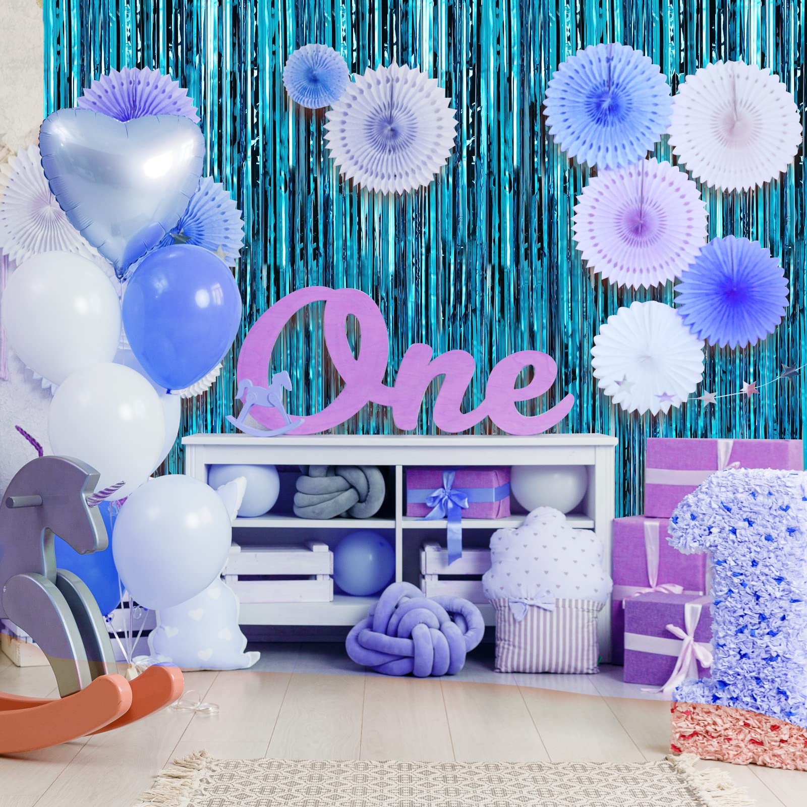 Crosize 2 Pack 3.3 X 9.9 Ft Blue Foil Fringe Curtains Party Decorations, Blue Tinsel Curtain Backdrop For Parties, Door Streamer