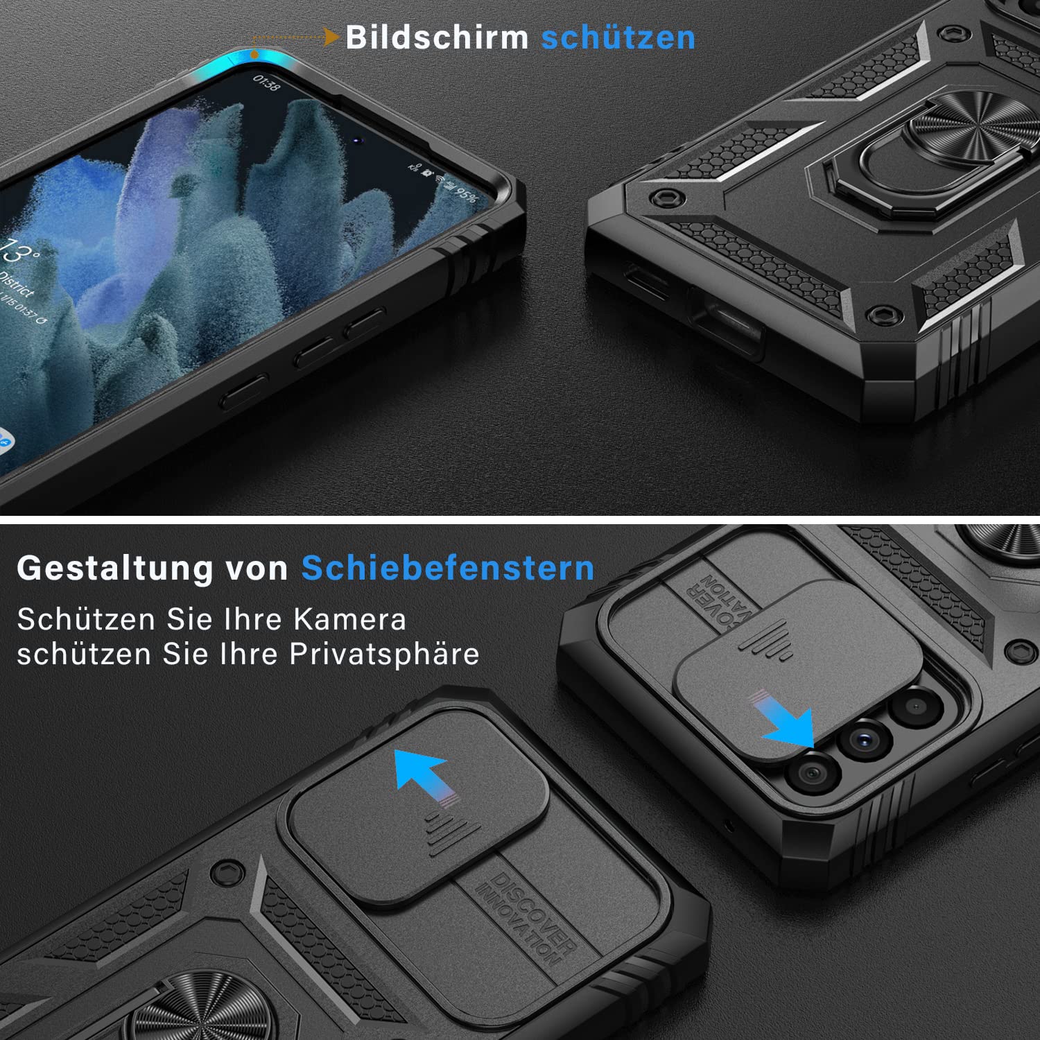 Pasnew Phone Case For Samsung A53 5G,360 Kickstand & Slide Camera Cover,Military Rugged Heavy Duty Full Body Shockproof Hard She