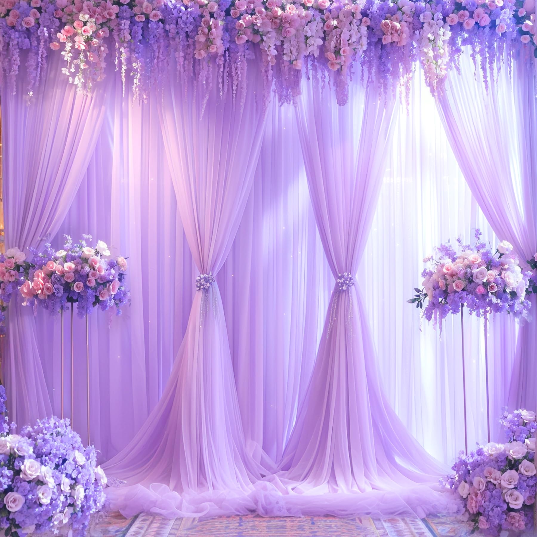 Lavender Tulle Backdrop Curtains For Parties Baby Shower Birthday Wedding 10Ft X 8Ft Sheer Backdrop Curtains For Butterfly Eleph