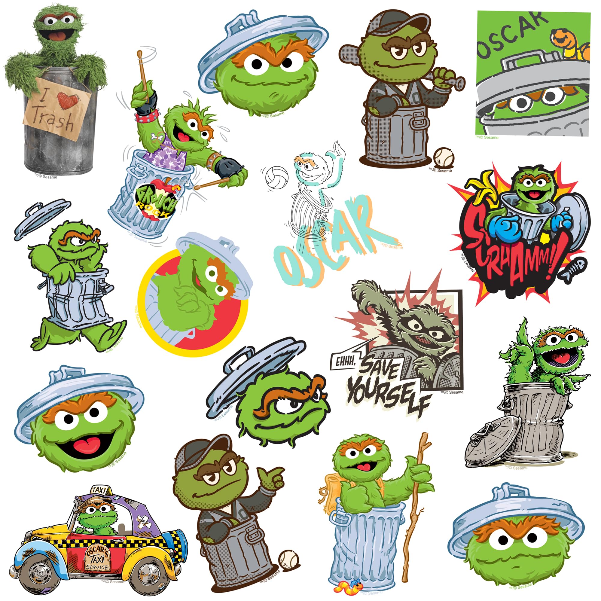 GRAPHICS & MORE Sesame Street Oscar The Grouch Vinyl Stickers - 50ct Large Variety Pack for Laptop, Water Bottle, Scrapbooking, Indoor/Outdoor