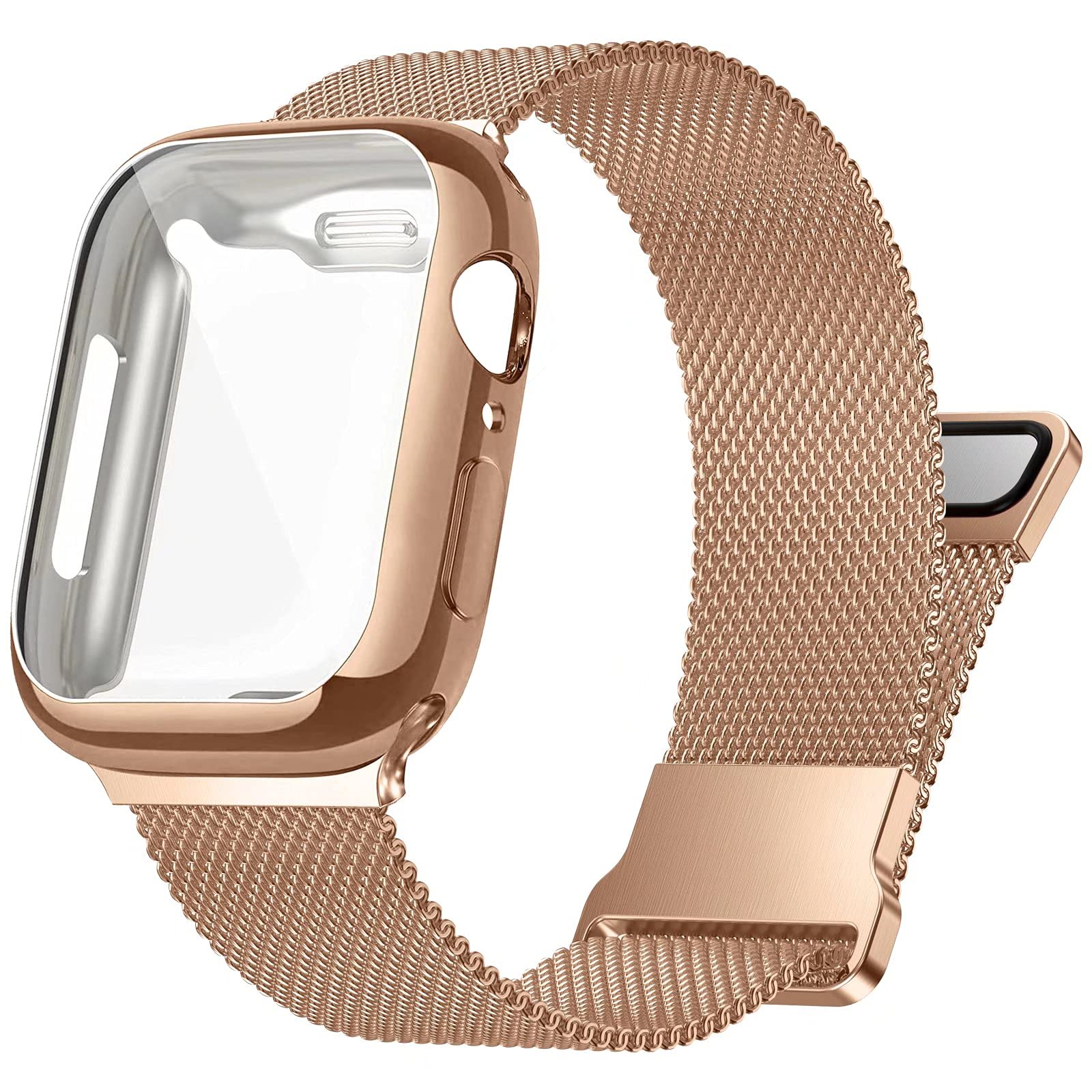 Zsuoop Metal Stainless Steel Band Compatible With Apple Watch Bands 45Mm With Screen Protector Case,Magnetic Loop Milanese Adjus