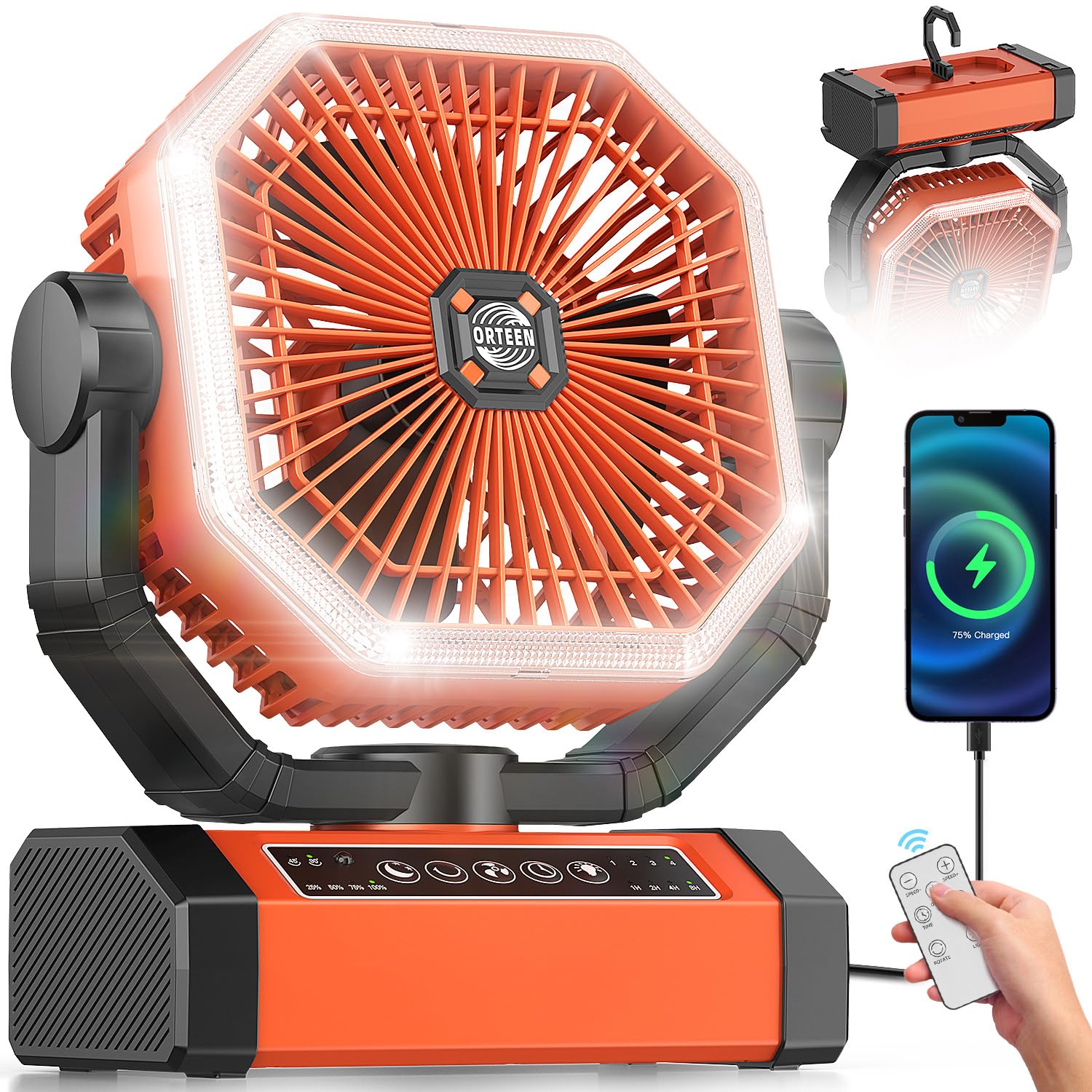 Battery Powered Fan   9 Inch Rechargeable Fan Portable, 20000Mah(60Hrs) Camping Fan For Tent, Auto Oscillation Cordless Fan, Ten