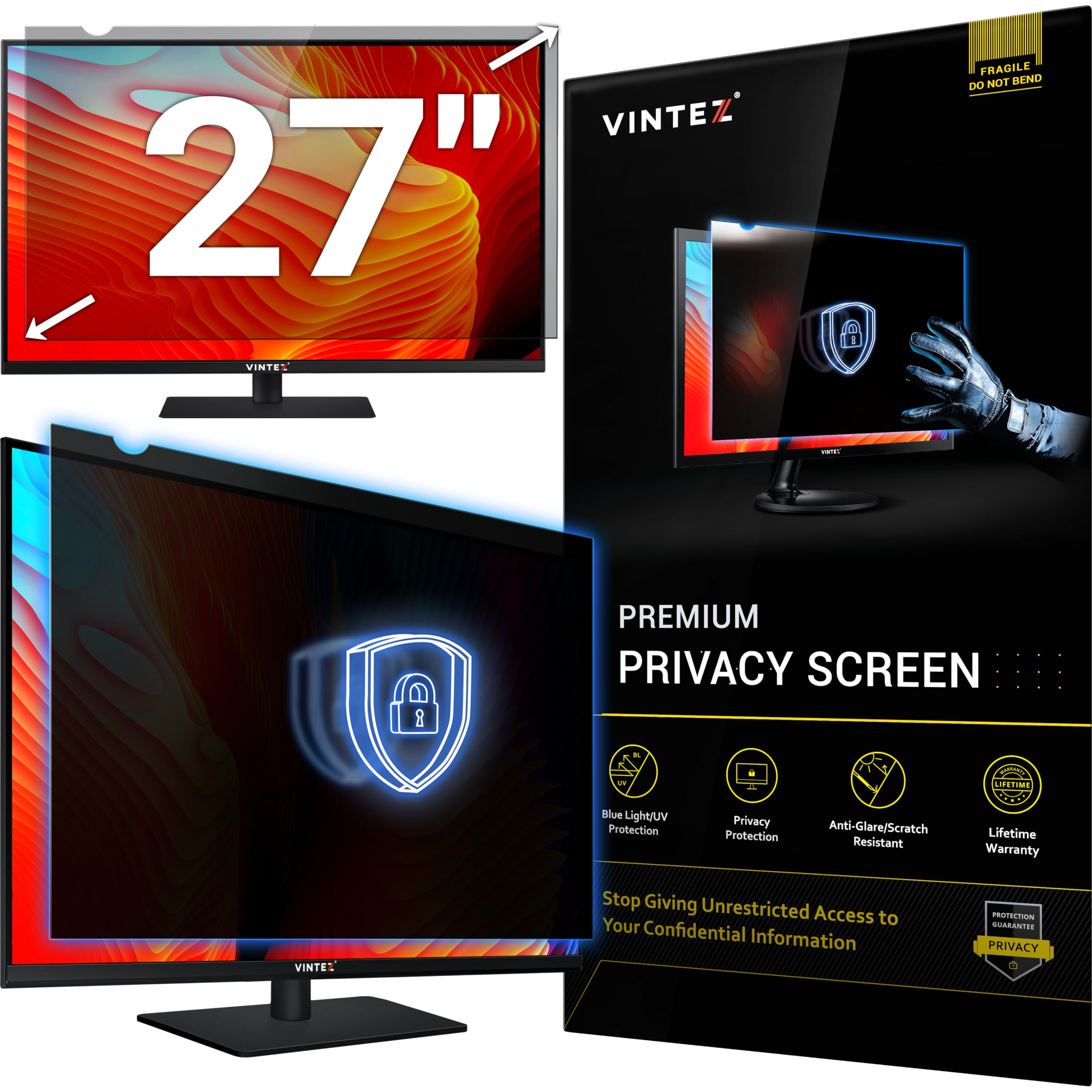 27 Inch 16:9 Computer Privacy Screen Filter for Widescreen Monitor and Laptop  AntiGlare  AntiScratch Protector Film  Data 