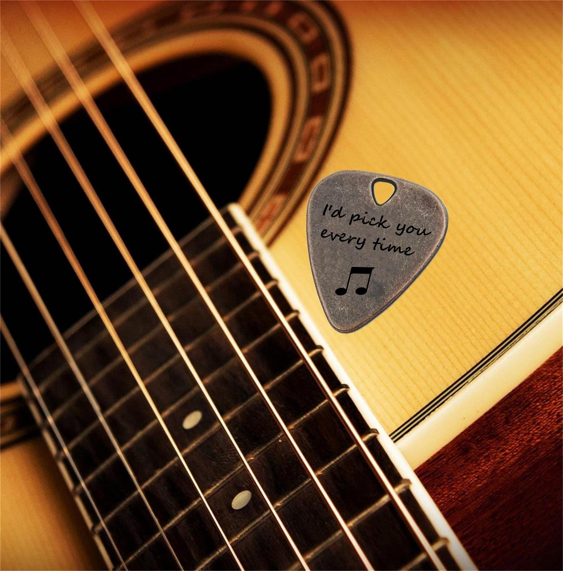 Juppe Bronze Guitar Picks & Bass Picks, I'D Pick You Every Time Guitar Pick With Leather Case Birthday Music Gifts For Him Her O