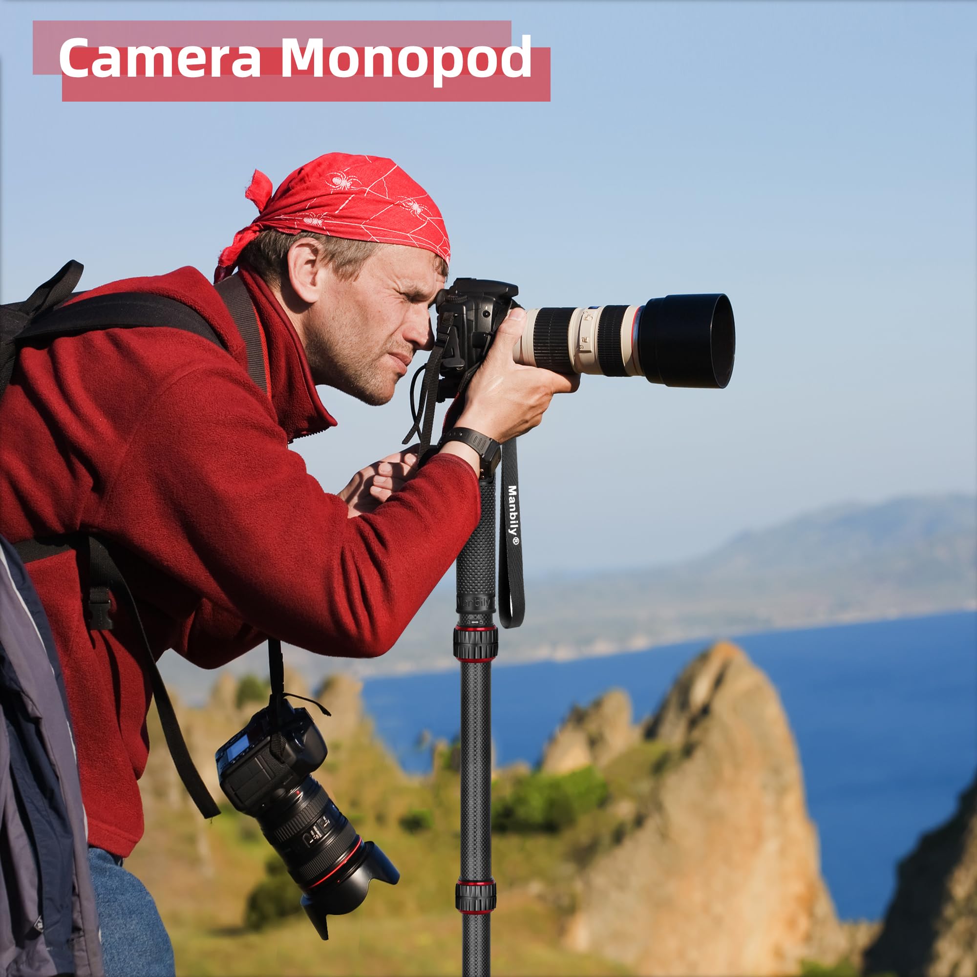 Manbily Monopod For Camera, C 777L 36Mm Tube Carbon Fiber Camera Monopod With Walking Stick Handle, Portable Compact Lightweight Travel Monopod For Dslr Cameras