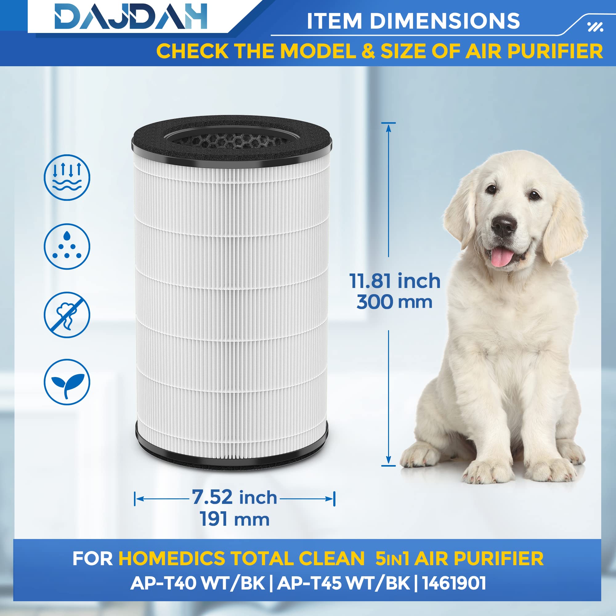 Ap T45 Ap T40Fl Replacement Filter Compatible With Homedics Air Purifier Filter Replacement 1461901 For Homedics Total Clean 5 I